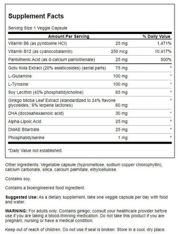 SWANSON BRAIN ESSENTIALS 60 VEGGIE CAPSULES FOR MENTAL CLARITY BOOST