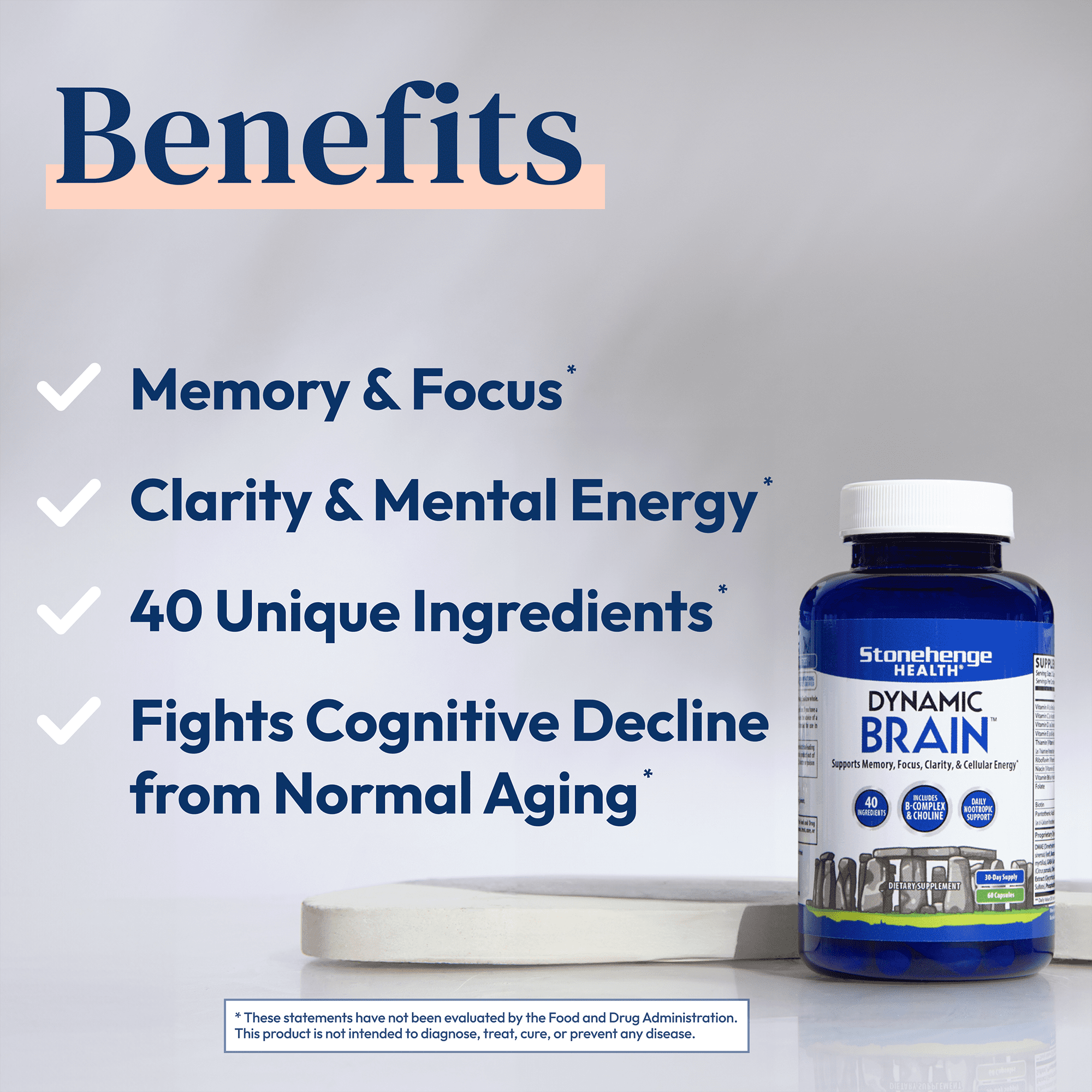 STONEHENGE HEALTH DYNAMIC BRAIN NOOTROPIC SUPPLEMENT MEMORY FOCUS LEARNING 60 CAPSULES