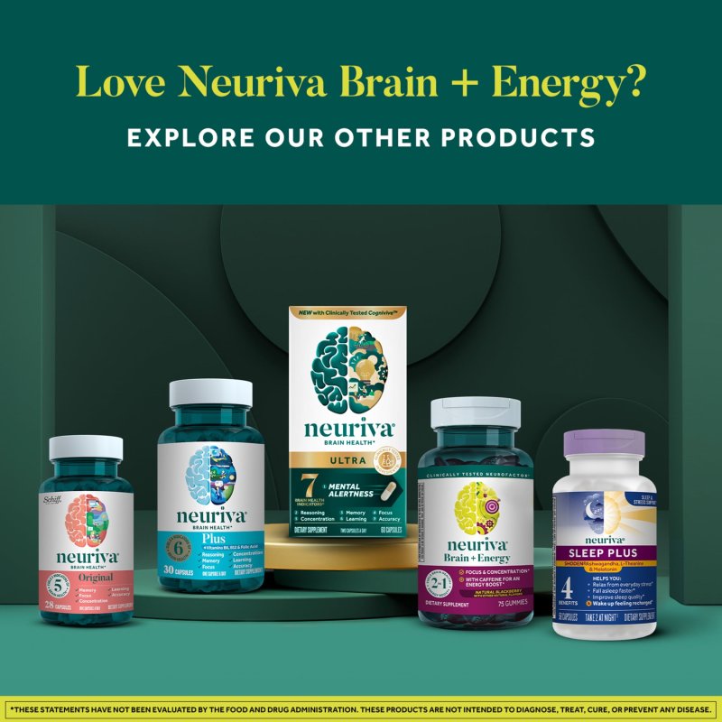 NEURIVA BRAIN ENERGY SUPPLEMENT VITAMINS B12 FOCUS CAFFEINE ENERGY BOOST BLACKBERRY 75CT GUMMIES