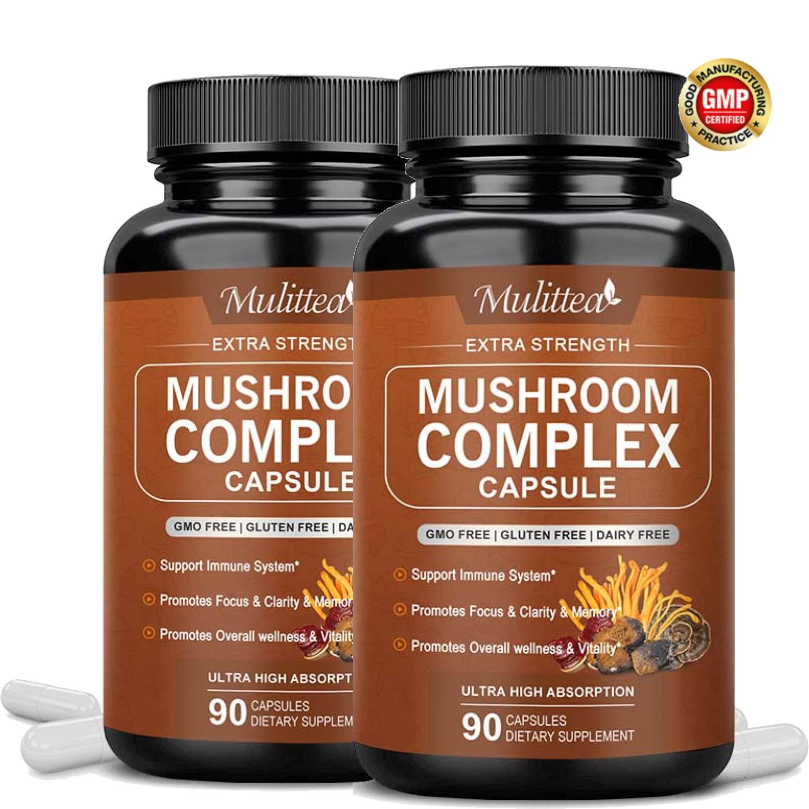 MULITTEA MUSHROOM SUPPLEMENT MUSHROOM COMPLEX CAPSULE 2760MG SUPPORT IMMUNE SYSTEM BRAIN FOCUS MEMORY 2 PACK