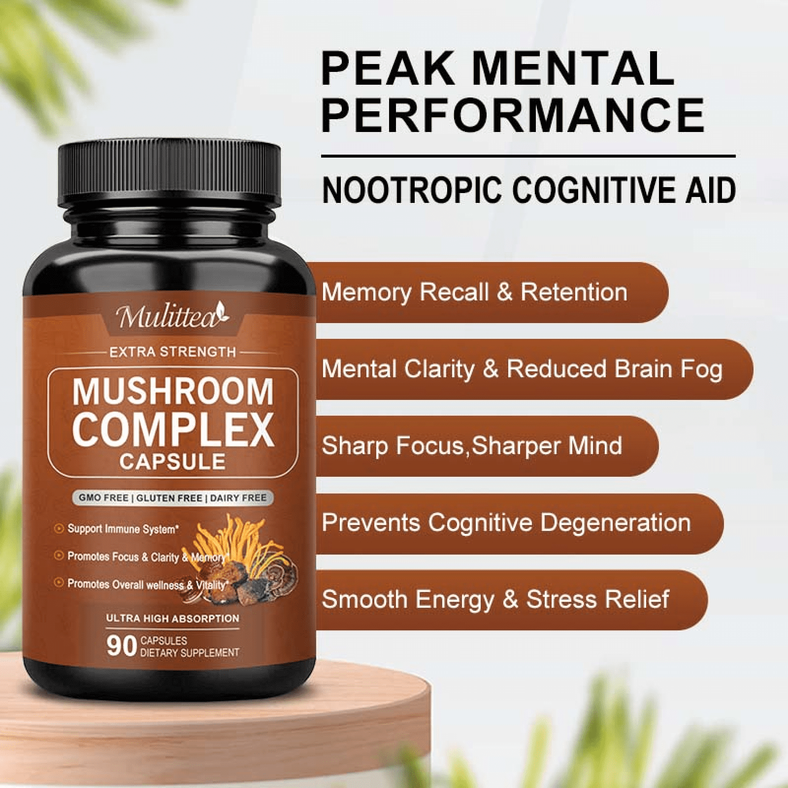 MULITTEA MUSHROOM SUPPLEMENT MUSHROOM COMPLEX CAPSULE 2760MG SUPPORT IMMUNE SYSTEM BRAIN FOCUS MEMORY 2 PACK