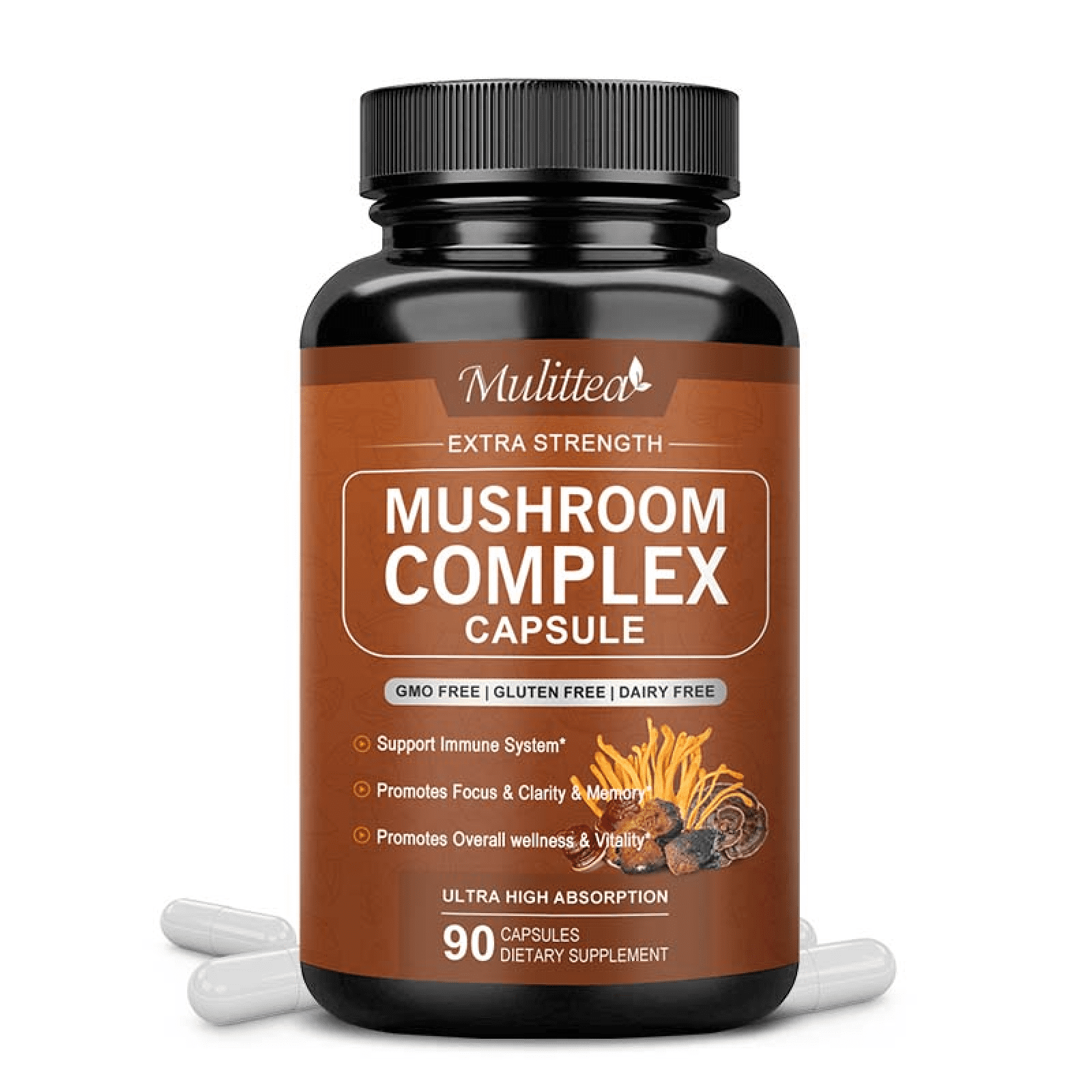 MULITTEA MUSHROOM SUPPLEMENT MUSHROOM COMPLEX CAPSULE 2760MG SUPPORT IMMUNE SYSTEM BRAIN FOCUS MEMORY 2 PACK