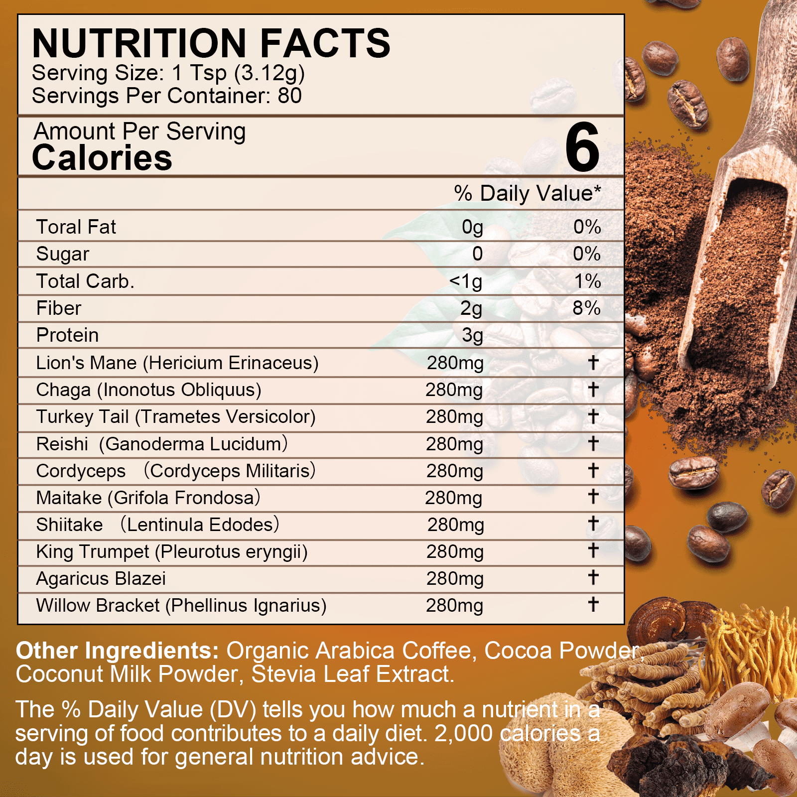 BEWORTHS MUSHROOM COFFEE POWDER SUPPLEMENTS BRAIN MEMORY FOCUS IMMUNE FUNCTION 8.8OZ