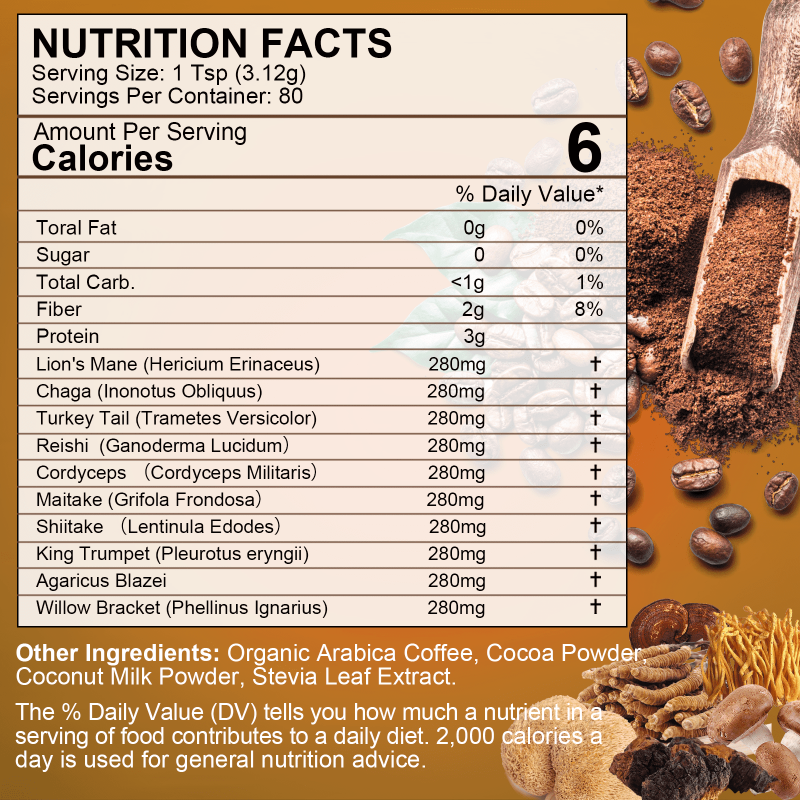 BEWORTHS MUSHROOM COFFEE POWDER SUPPLEMENTS BRAIN MEMORY FOCUS IMMUNE FUNCTION 8.8OZ