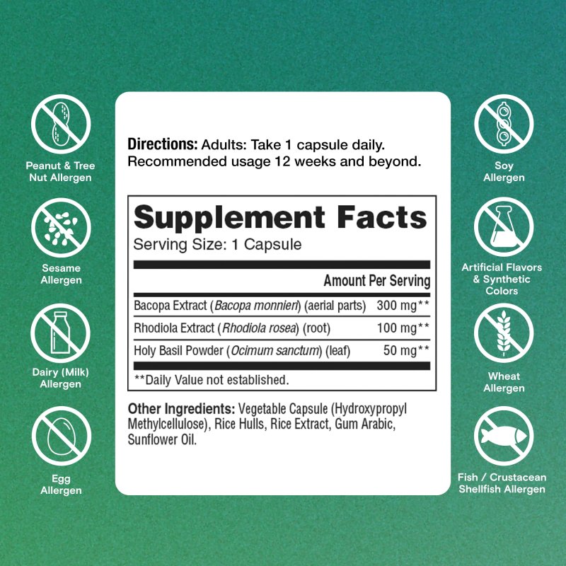 ONE A DAY COGNITIVE BRAIN SUPPLEMENT WITH BACOPA 30 CAPSULES FOR ENHANCED FOCUS AND MEMORY