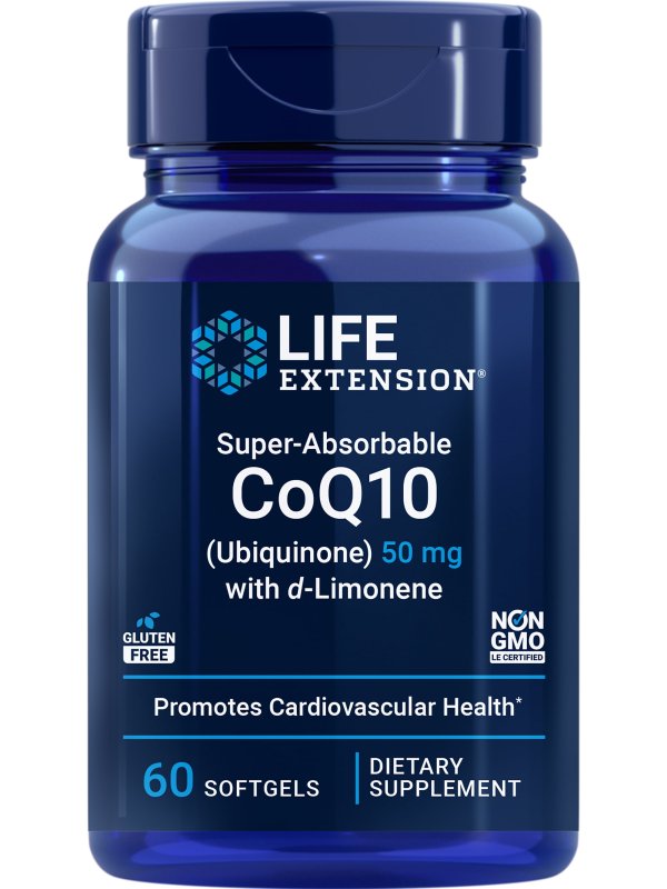 LIFE EXTENSION COQ10 WITH D-LIMONENE 50MG: HIGH ABSORPTION UBIQUINONE KANEKA Q10 FOR ENERGY, HEART & BRAIN HEALTH - NON-GMO, GLUTEN FREE - 60 SOFTGELS
