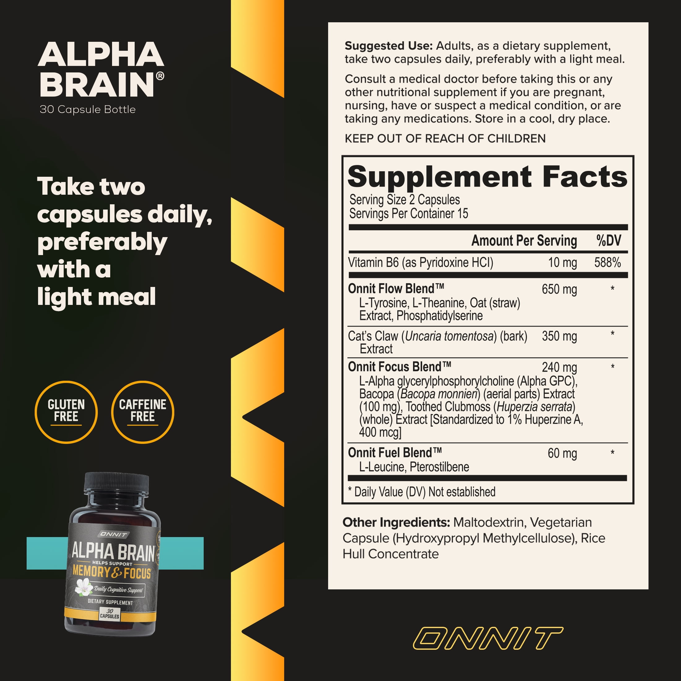 ONNIT ALPHA BRAIN BRAIN HEALTH SUPPLEMENT MEMORY FOCUS SUPPORT 30 CT