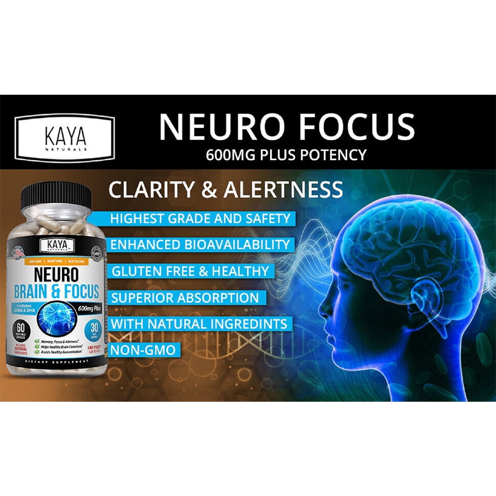 KAYA NATURALS NEURO BRAIN FOCUS MEMORY FUNCTION CLARITY NOOTROPIC SUPPLEMENT 2 PACK