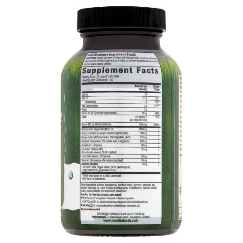 IRWIN NATURALS BRAIN AWAKE HIGH PERFORMANCE BOOSTER SOFTGELS 60 CT - PACK OF 6