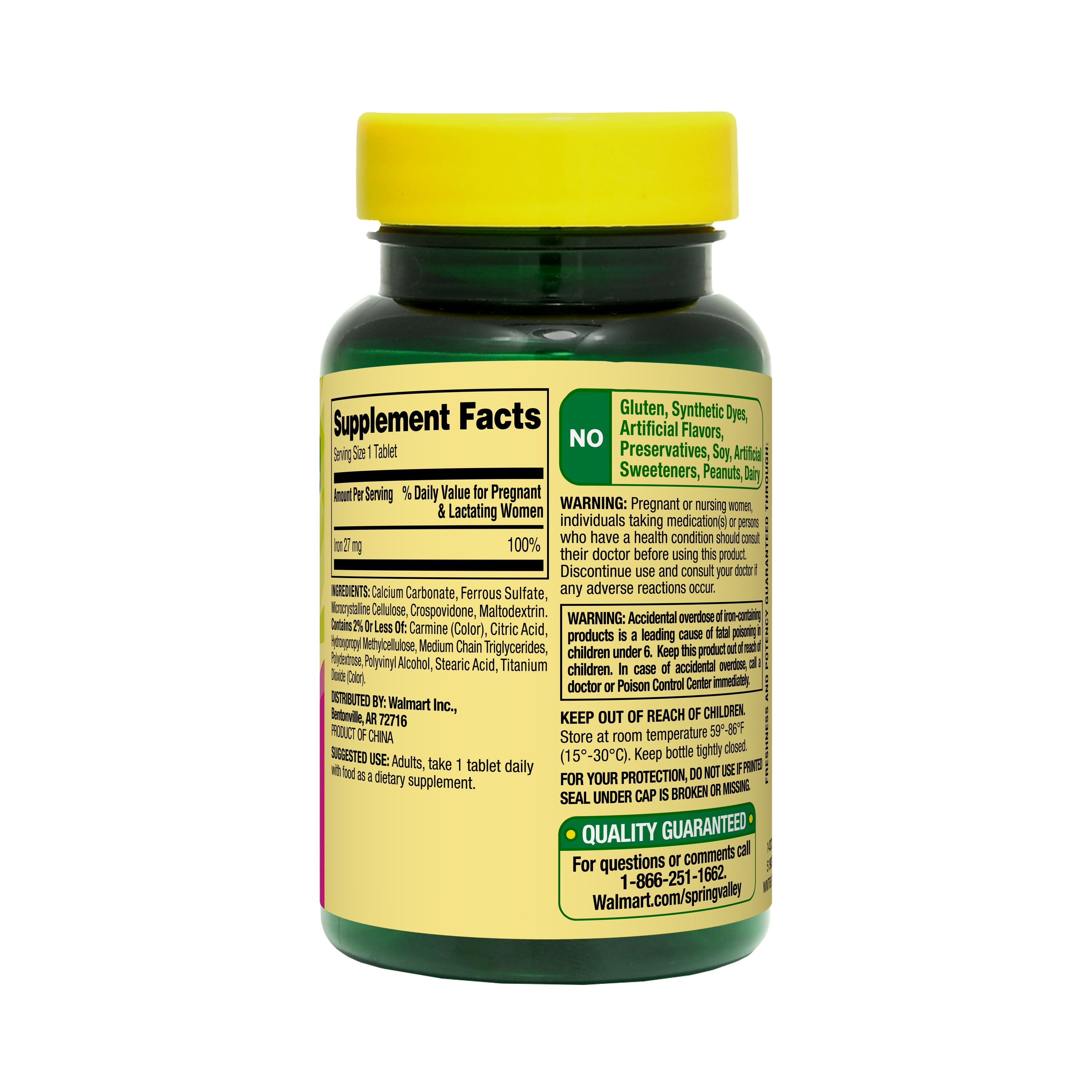SPRING VALLEY IRON PRENATAL HEALTH DIETARY SUPPLEMENT TABLETS 27MG 250 COUNT FOR HEALTHY PREGNANCY AND WELLNESS