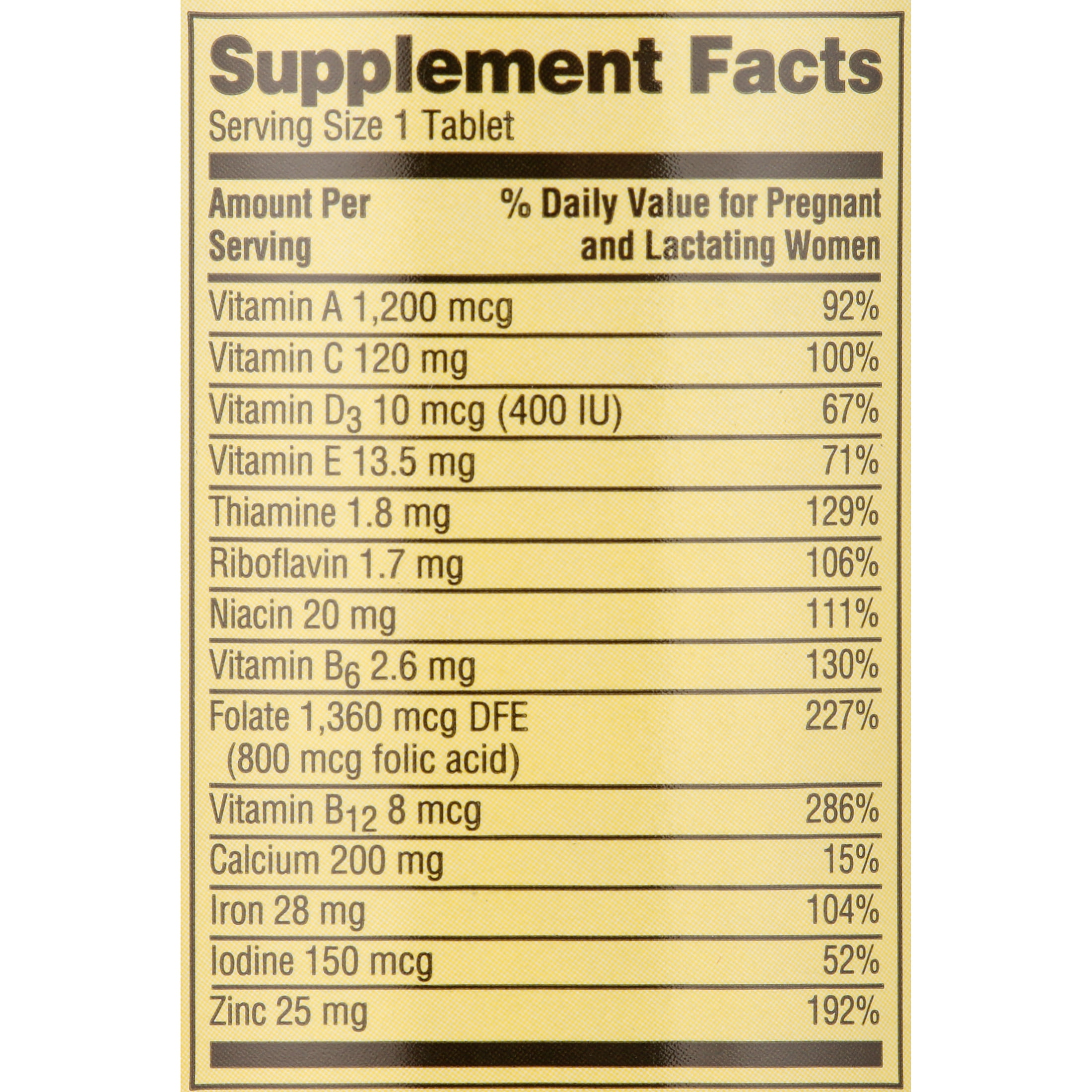 SPRING VALLEY PRENATAL MULTIVITAMIN MULTIMINERAL TABLETS 100 COUNT FOR PREGNANT AND NURSING WOMEN - DIETARY SUPPLEMENT