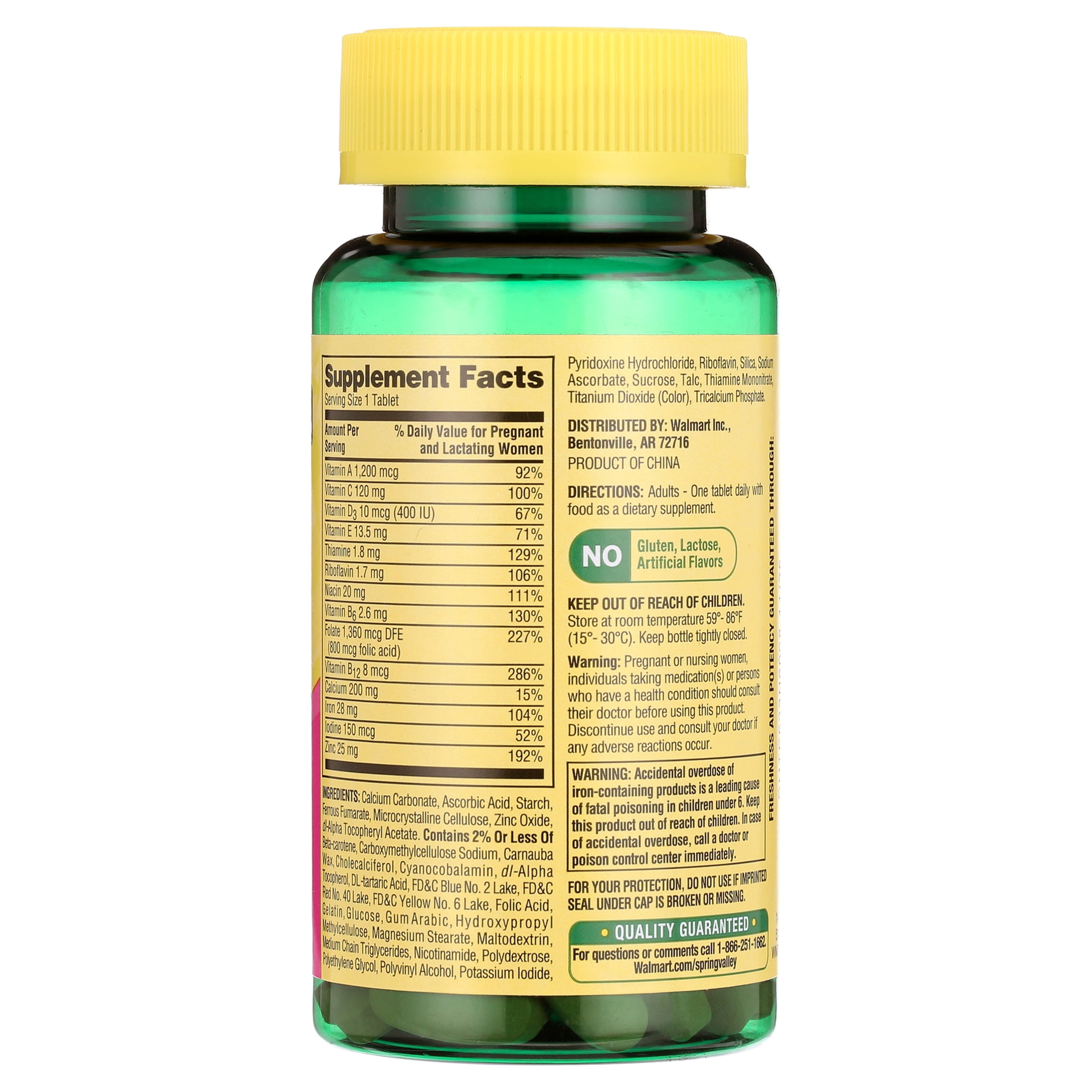 SPRING VALLEY PRENATAL MULTIVITAMIN MULTIMINERAL TABLETS 100 COUNT FOR PREGNANT AND NURSING WOMEN - DIETARY SUPPLEMENT