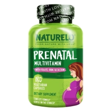 NATURELO PRENATAL MULTIVITAMIN GENTLE CHELATED IRON METHYL FOLATE PLANT CALCIUM CHOLINE VEGAN VEGETARIAN NON-GMO GLUTEN FREE 180 CAPSULES
