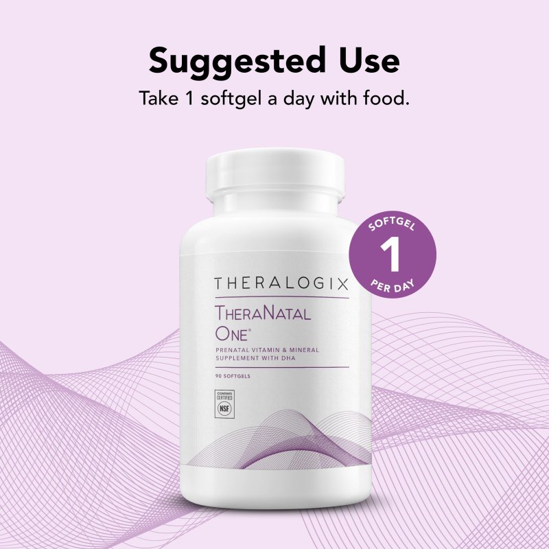 THERALOGIX THERANATAL ONE PRENATAL VITAMIN 90-DAY SUPPLY DHA VITAMIN D3 METHYLATED FOLATE IRON HEALTHY PREGNANCY NSF CERTIFIED 90 SOFTGELS.