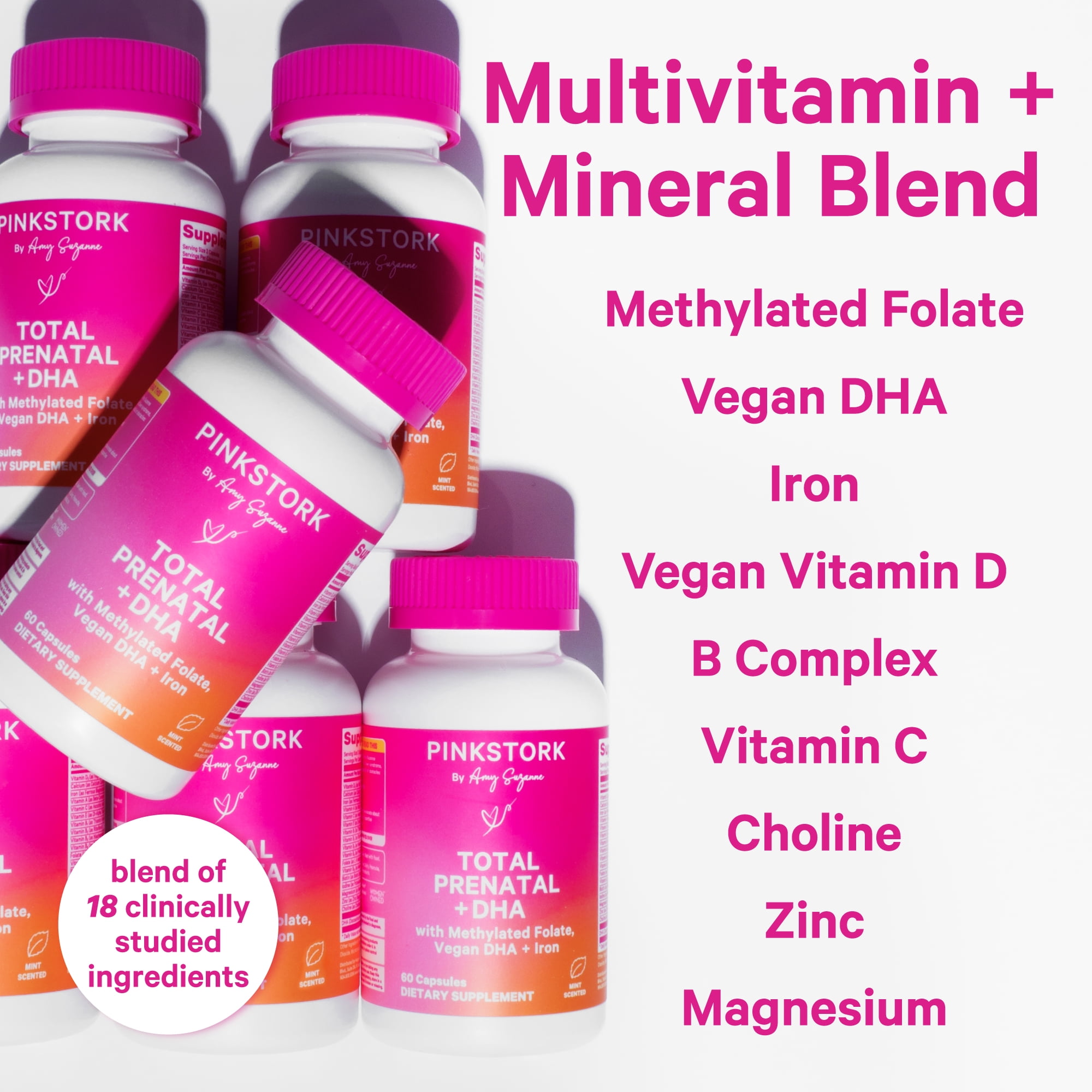 PINK STORK PRENATAL VITAMINS DHA FOLATE 60 CAPSULES 1 MONTH SUPPLY