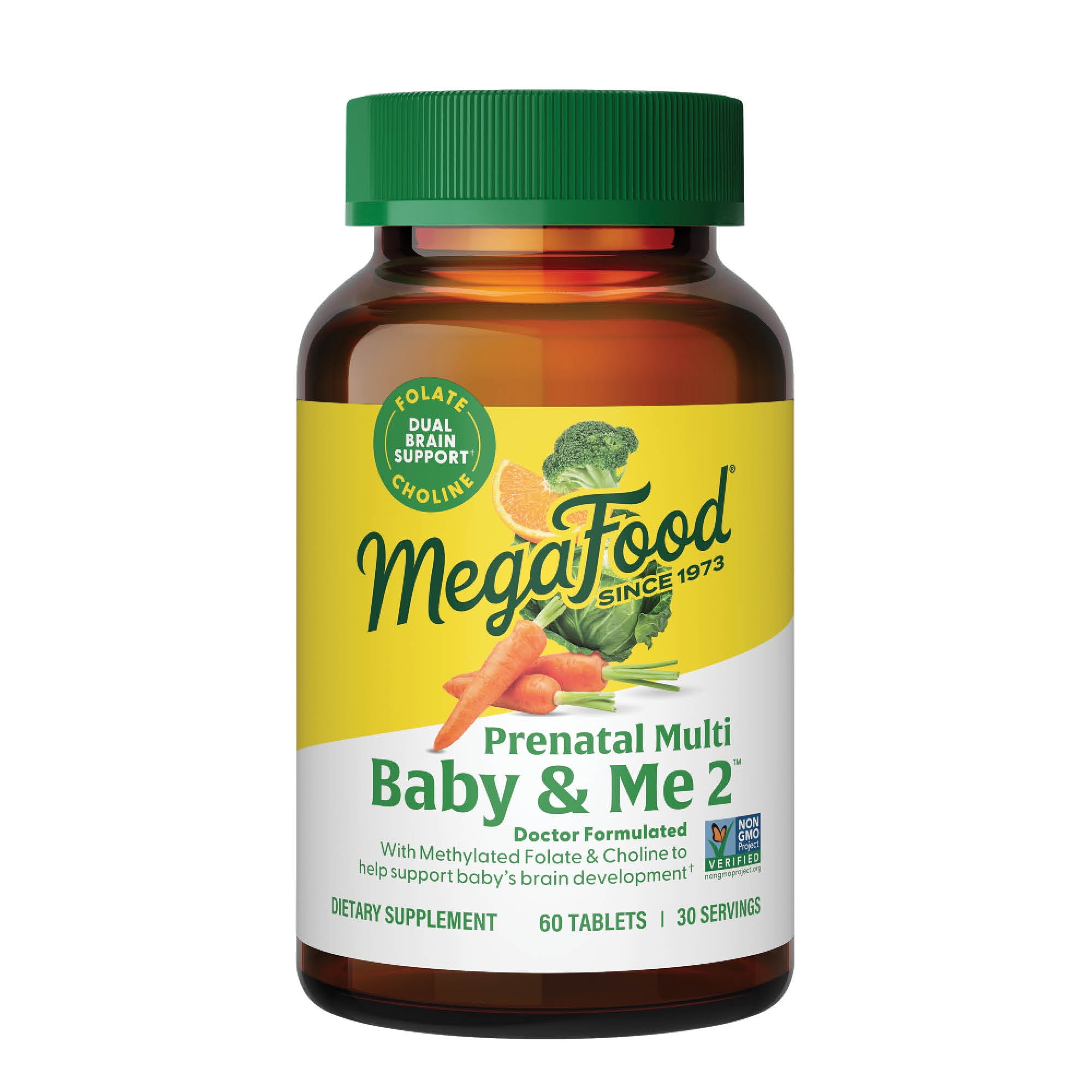 MEGAFOOD BABY & ME 2 PRENATAL MULTI VITAMINS CHOLINE METHYL FOLATE IRON DR FORMULATED GLUTEN FREE VEGETARIAN 60 TABLETS 30 SERVINGS