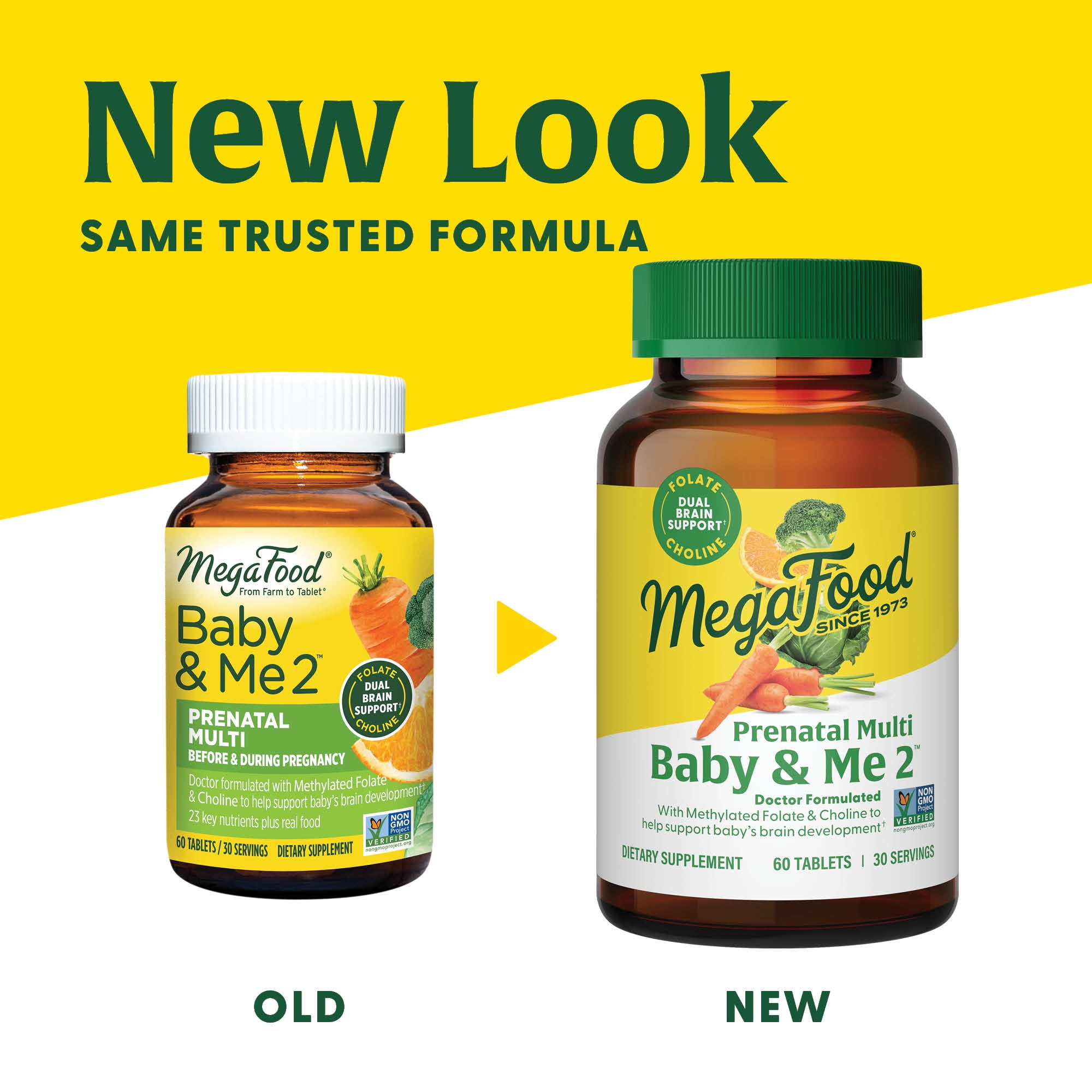 MEGAFOOD BABY & ME 2 PRENATAL MULTI VITAMINS CHOLINE METHYL FOLATE IRON DR FORMULATED GLUTEN FREE VEGETARIAN 60 TABLETS 30 SERVINGS