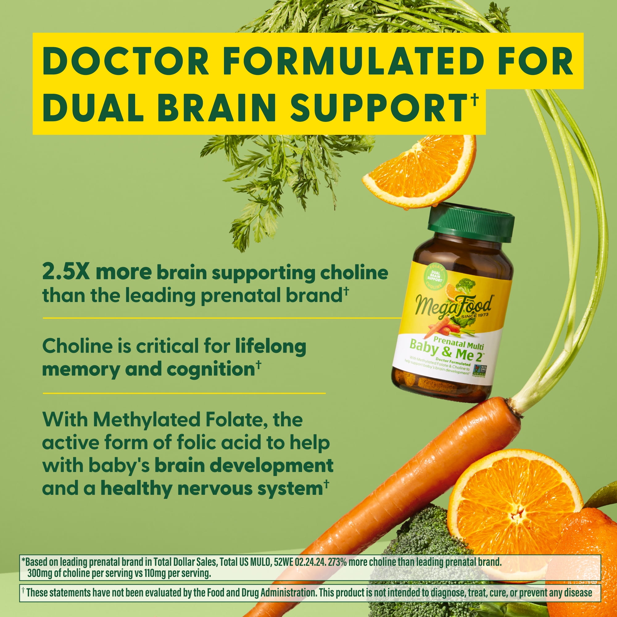MEGAFOOD BABY & ME 2 PRENATAL MULTI VITAMINS CHOLINE METHYL FOLATE IRON DR FORMULATED GLUTEN FREE VEGETARIAN 60 TABLETS 30 SERVINGS
