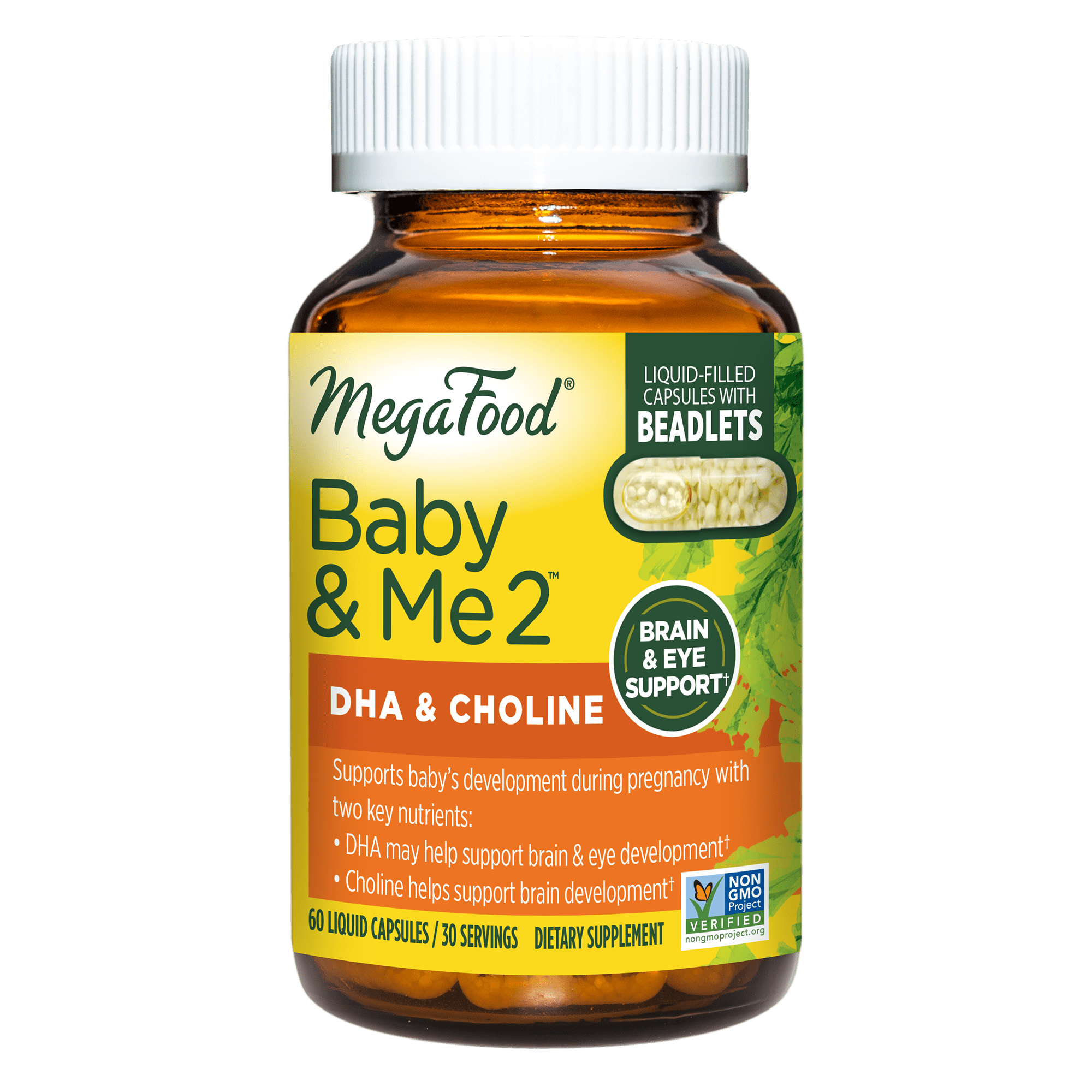 MEGAFOOD BABY AND ME 2 PRENATAL DHA CHOLINE VITAMINS WOMEN PLANT-BASED LIQUID FOR BABY'S BRAIN EYE DEVELOPMENT PREGNANCY VEGAN 60 CAPSULES 30 SERVINGS