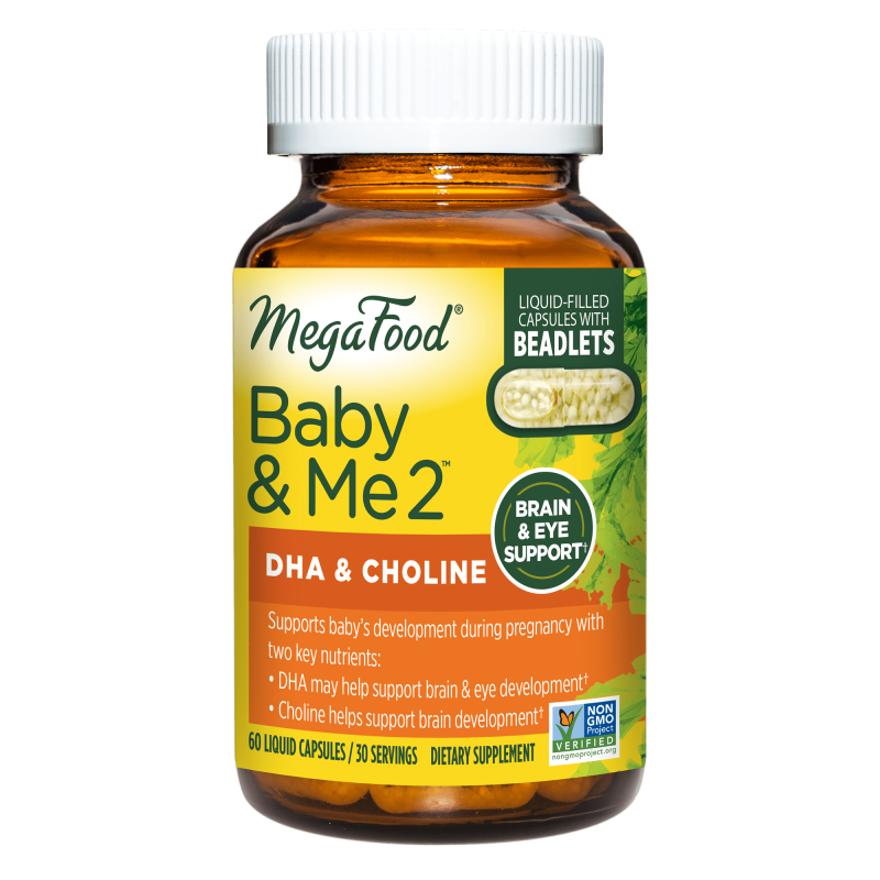 MEGAFOOD BABY AND ME 2 PRENATAL DHA CHOLINE VITAMINS WOMEN PLANT-BASED LIQUID FOR BABY'S BRAIN EYE DEVELOPMENT PREGNANCY VEGAN 60 CAPSULES 30 SERVINGS