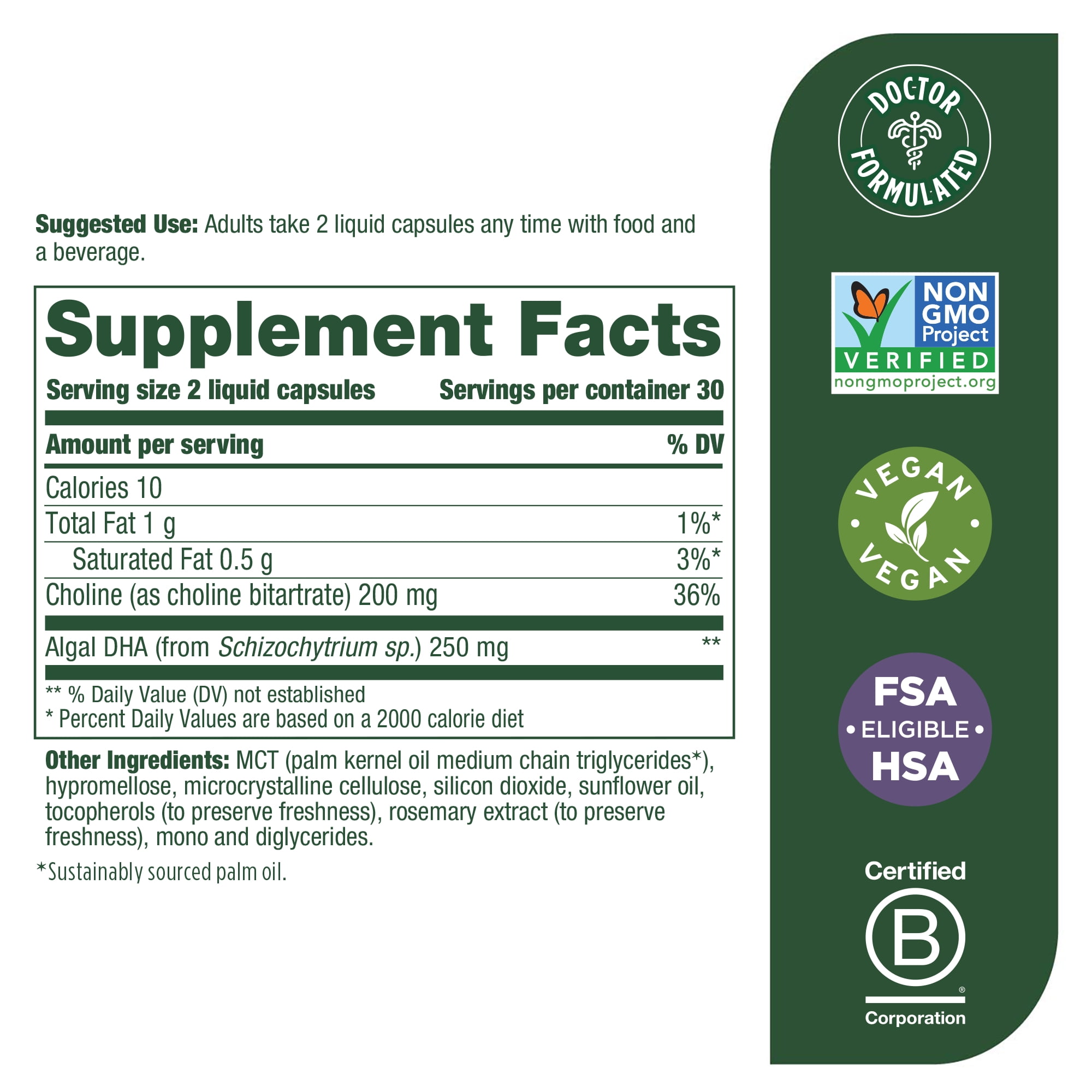 MEGAFOOD BABY AND ME 2 PRENATAL DHA CHOLINE VITAMINS WOMEN PLANT-BASED LIQUID FOR BABY'S BRAIN EYE DEVELOPMENT PREGNANCY VEGAN 60 CAPSULES 30 SERVINGS