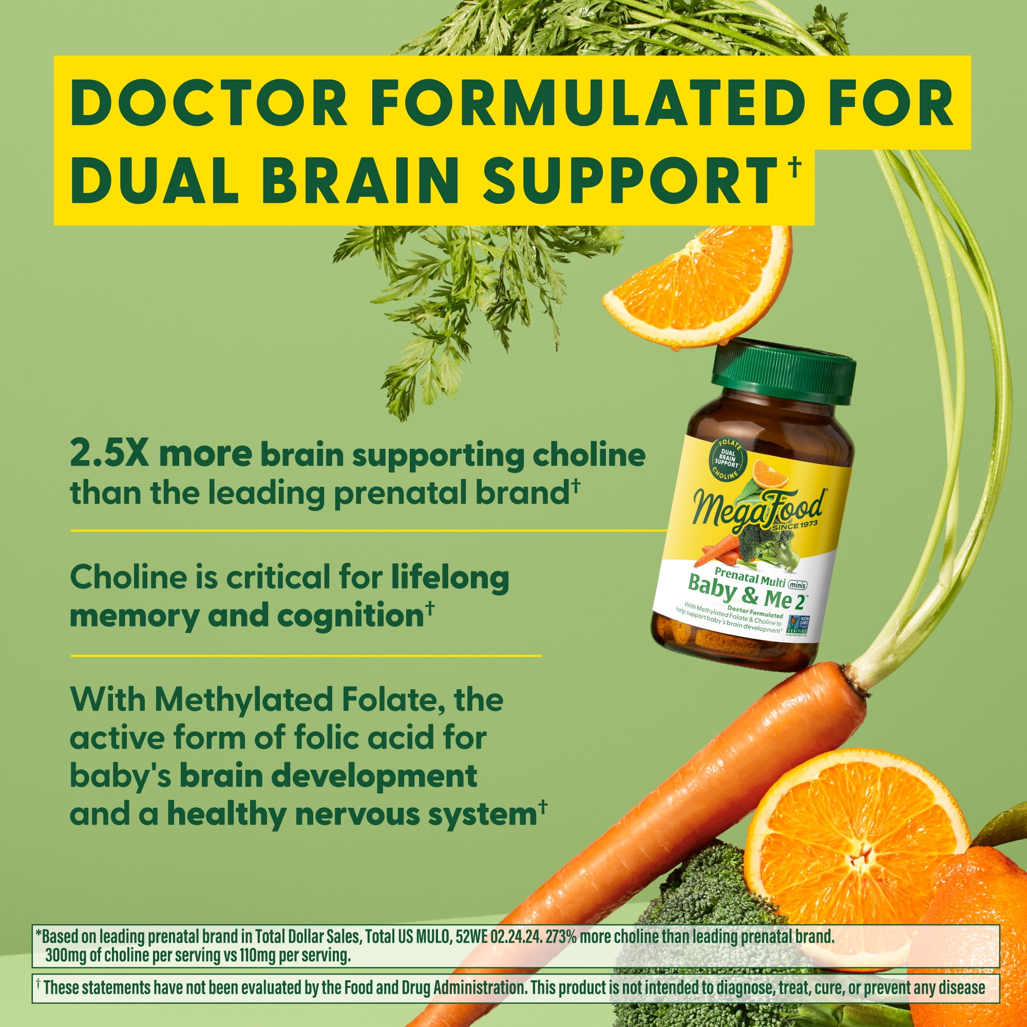 MEGAFOOD BABY AND ME 2 PRENATAL VITAMIN MINERALS FOLATE FOLIC ACID CHOLINE IRON IODINE VITAMIN C D 120 MINI TABS 30 SERVINGS