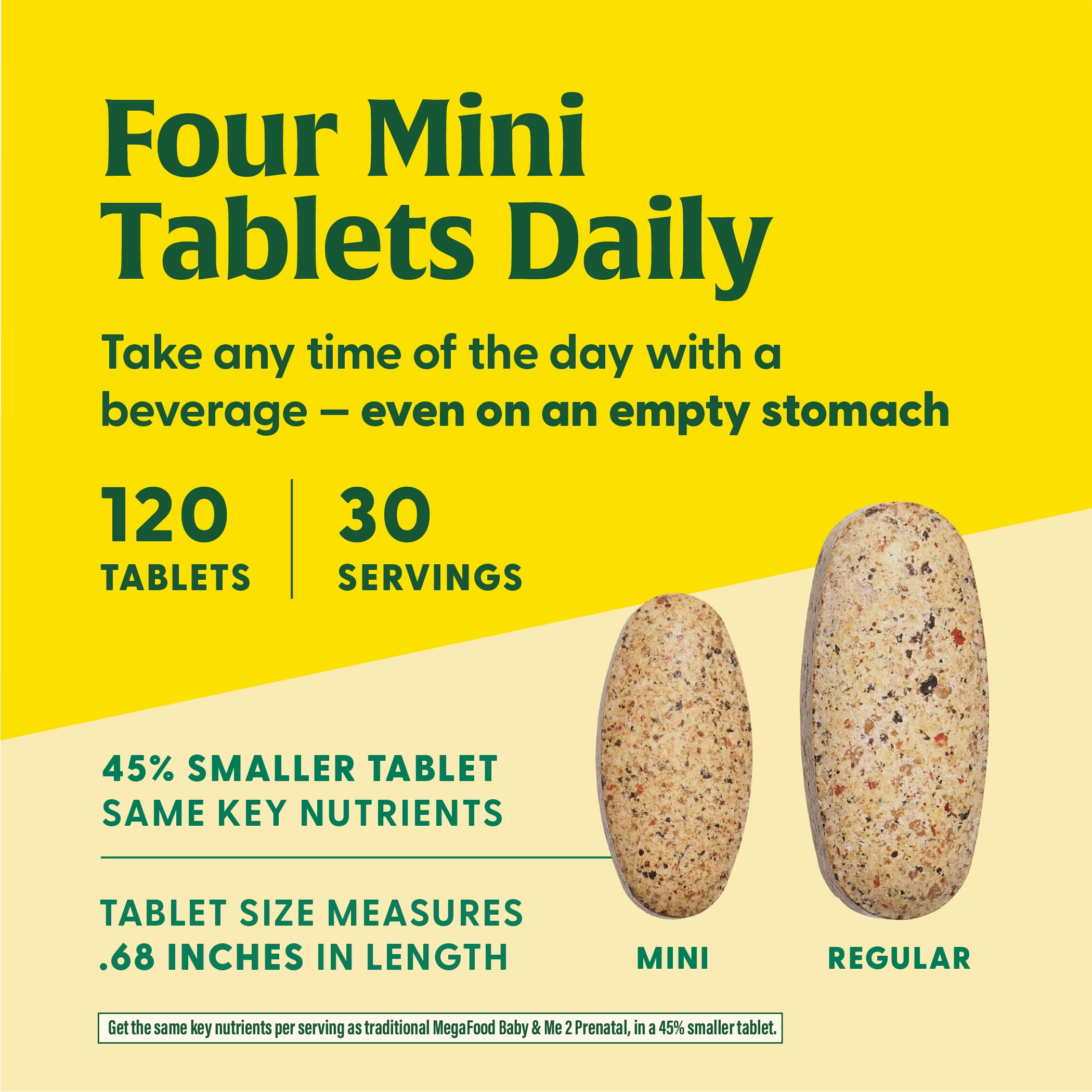 MEGAFOOD BABY AND ME 2 PRENATAL VITAMIN MINERALS FOLATE FOLIC ACID CHOLINE IRON IODINE VITAMIN C D 120 MINI TABS 30 SERVINGS