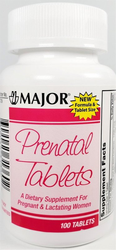 MAJOR PRENATAL VITAMIN SUPPLEMENT - 100 TABLETS BOTTLE