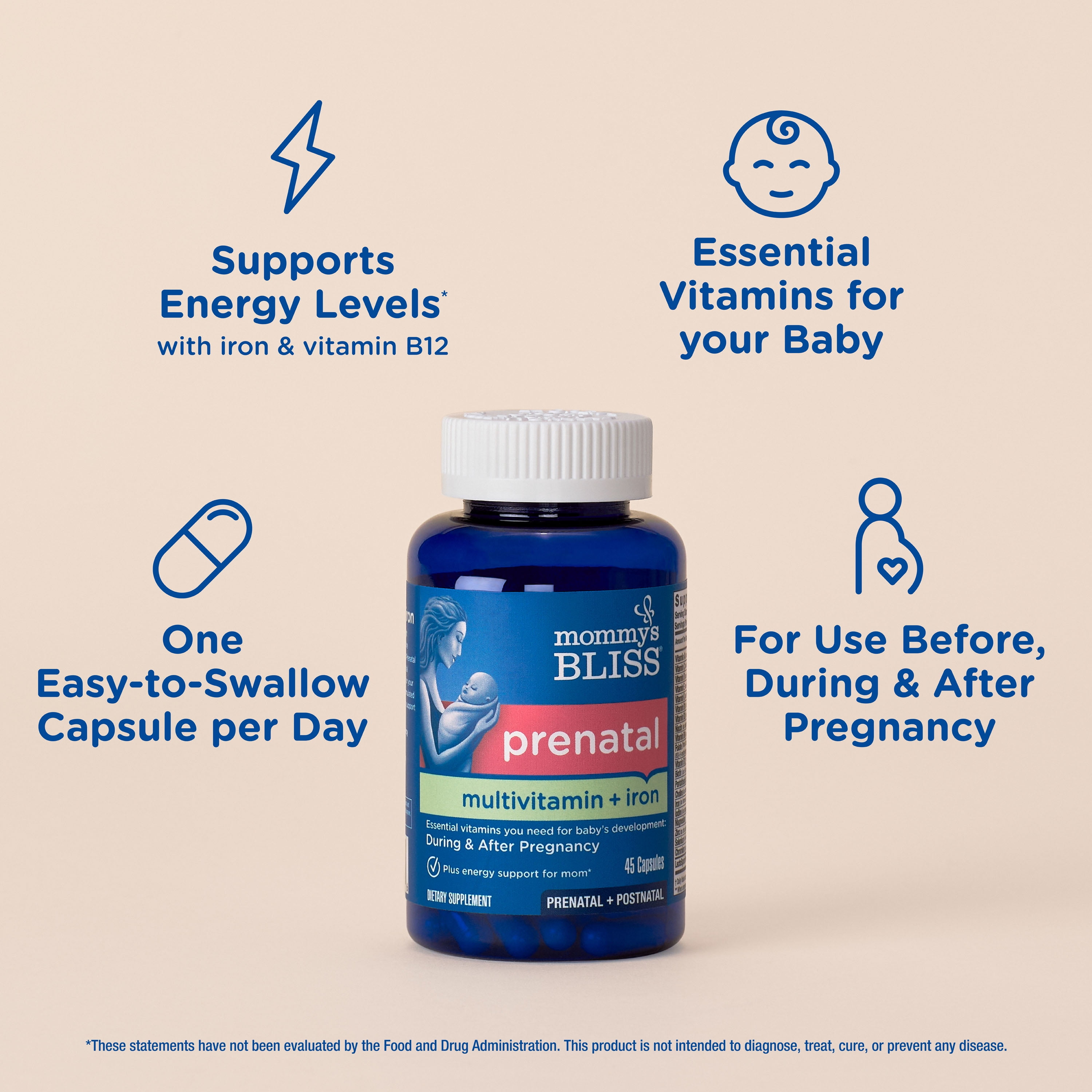 MOMMYS BLISS PRENATAL MULTIVITAMIN PLUS IRON 45 CAPS