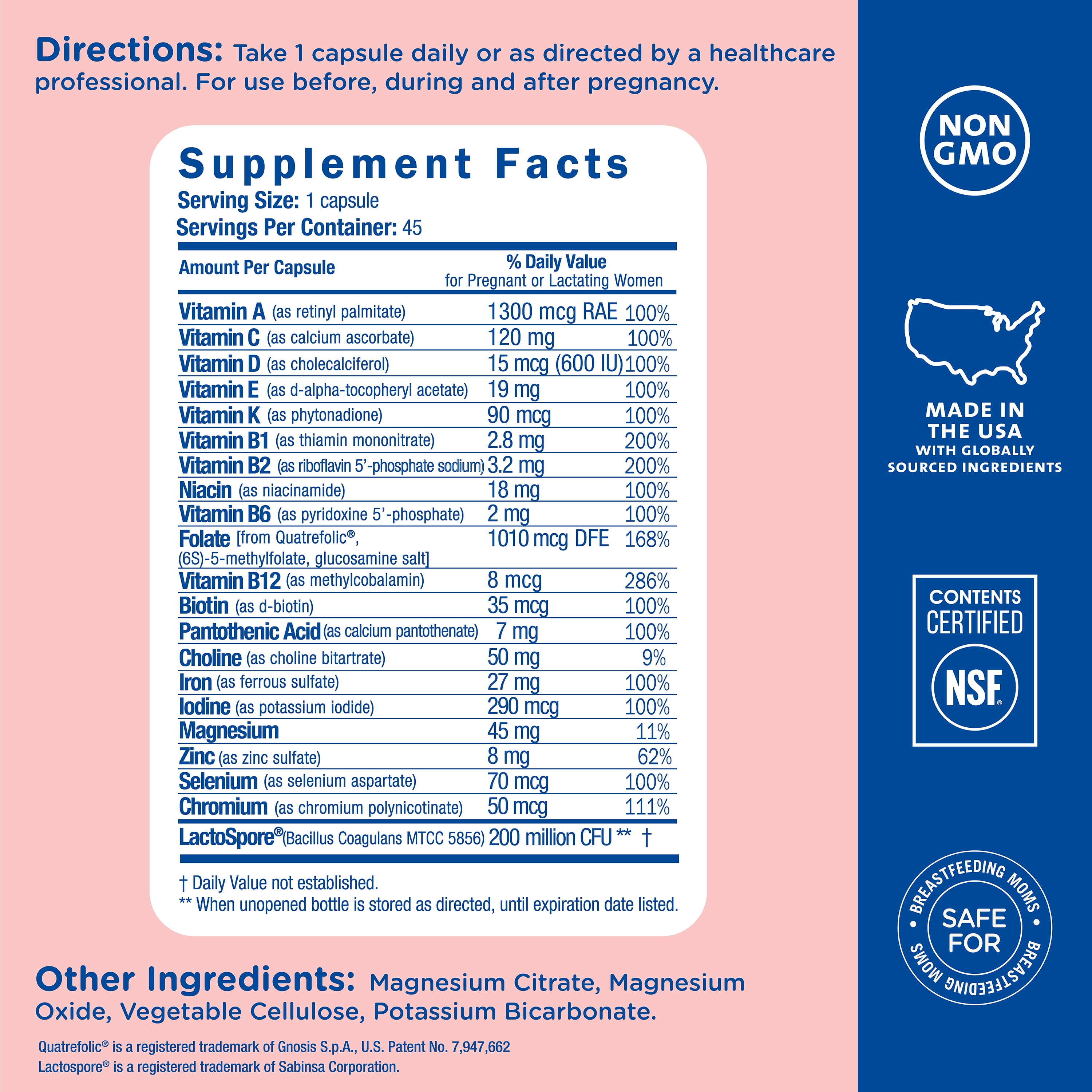 MOMMYS BLISS PRENATAL MULTIVITAMIN PLUS IRON 45 CAPS