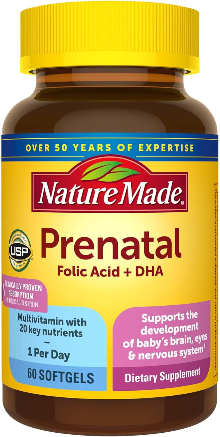 NATURE MADE PRENATAL FOLIC ACID DHA VITAMIN MINERAL SUPPLEMENT DAILY NUTRITIONAL SUPPORT 60 SOFTGELS 60 DAY SUPPLY