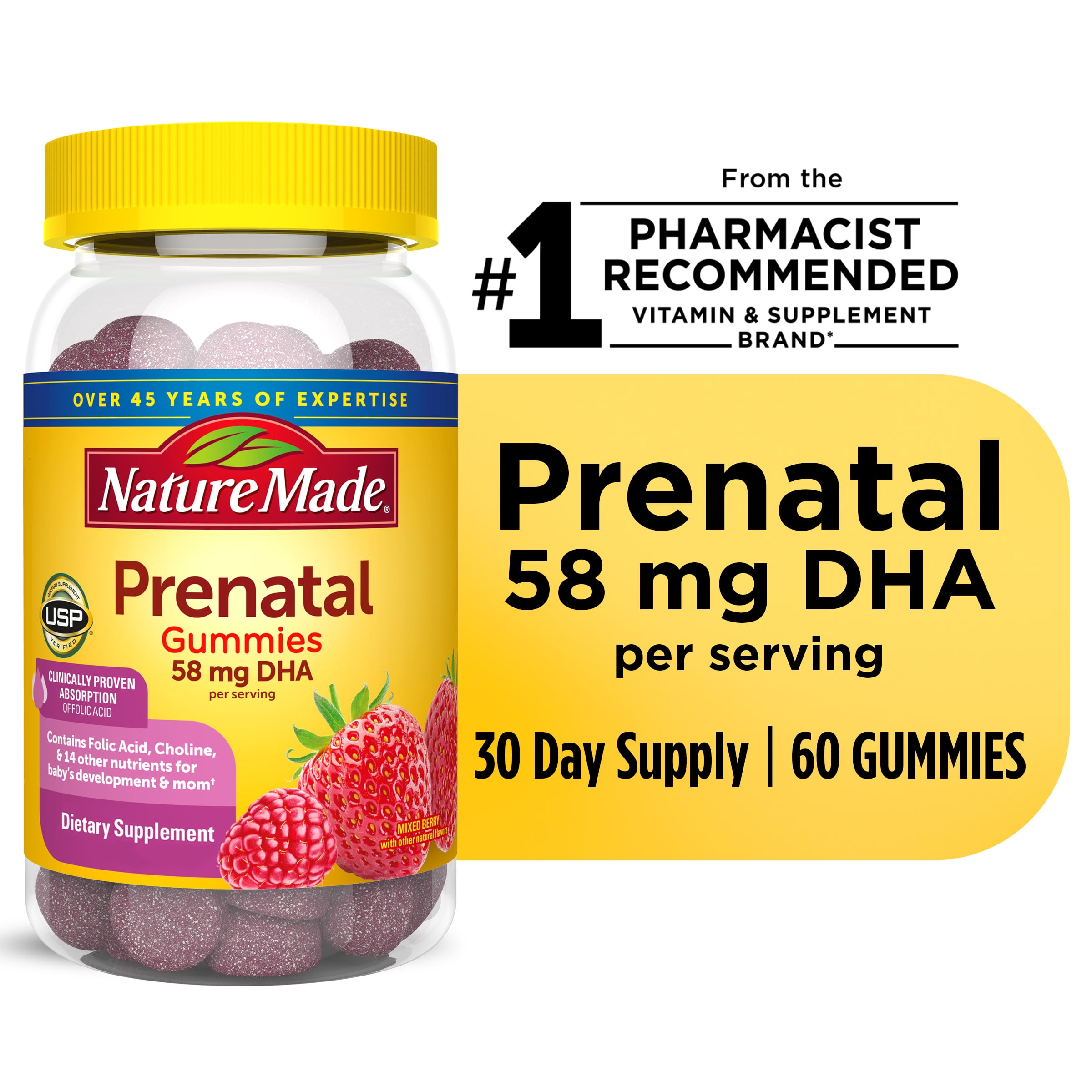 NATURE MADE PRENATAL GUMMIES DHA FOLIC ACID SUPPLEMENT 60 COUNT