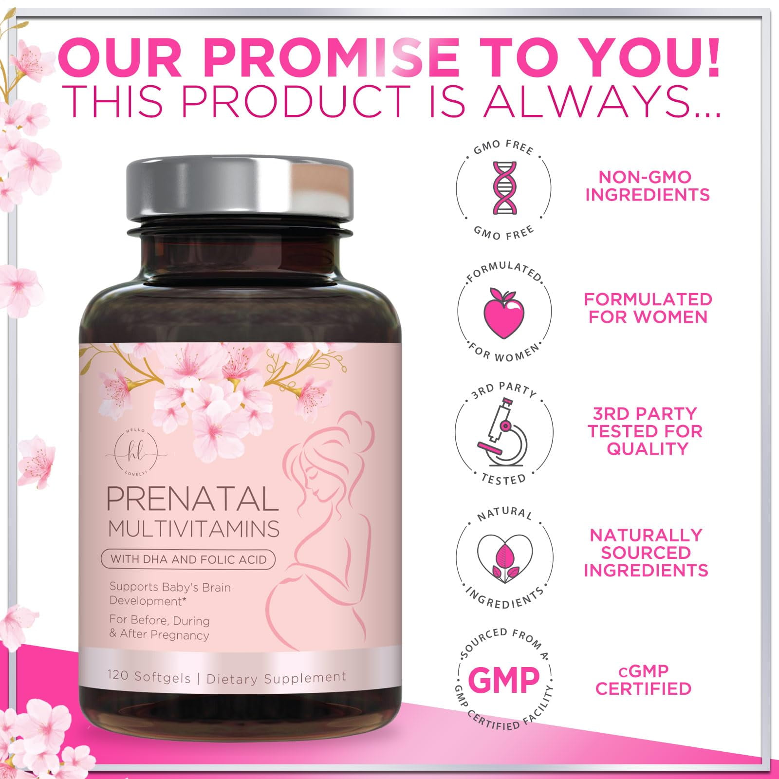 HELLO LOVELY PRENATAL MULTIVITAMIN VITAMINAS DE EMBARAZO ULTRA FUERTES PARA MUJERES CON ÁCIDO FóLICO HIERRO DHA VITAMINA C E SUPLEMENTO PRENATAL PARA APOYO NUTRICIONAL DIARIO 120 CáPSULAS BLANDAS