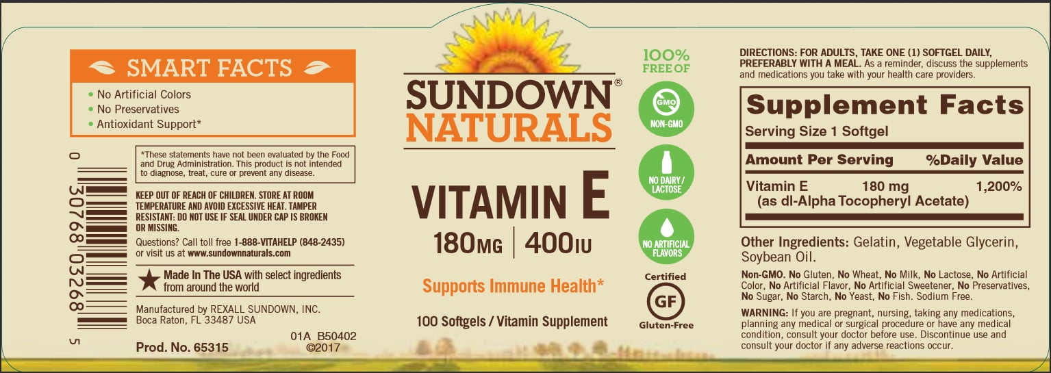 SUNDOWN VITAMIN E 400 IU SOFTGELS 100 COUNT FOR HEALTH AND WELLNESS
