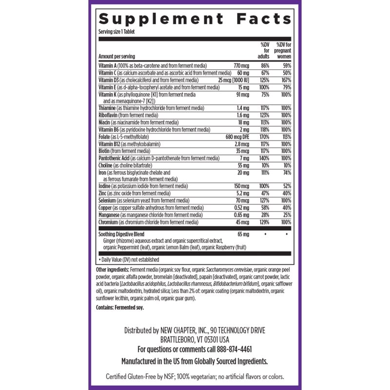 NEW CHAPTER ONE DAILY PRENATAL MULTIVITAMIN 30 VEG TABS FOR EXPECTING MOMS