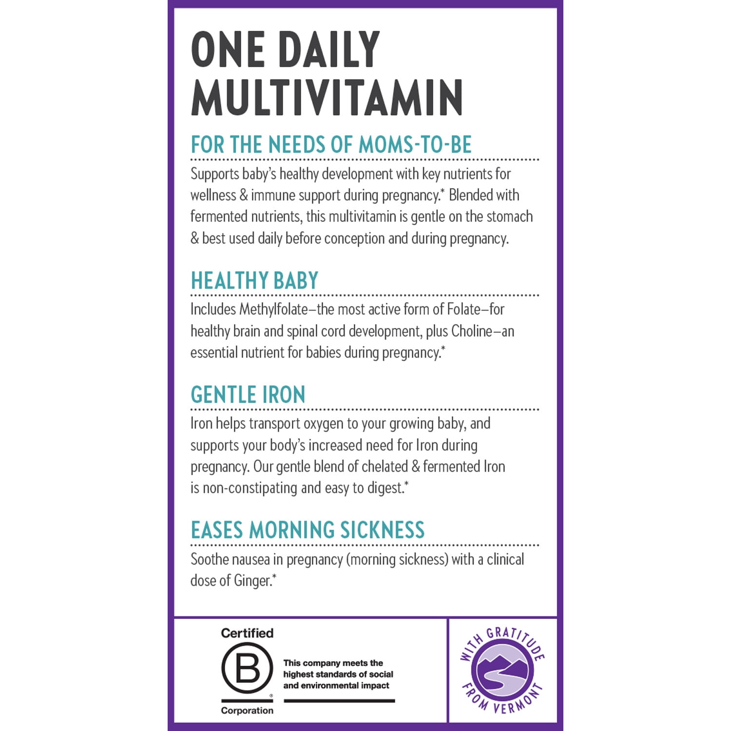 NEW CHAPTER ONE DAILY PRENATAL MULTIVITAMIN 30 VEG TABS FOR EXPECTING MOMS