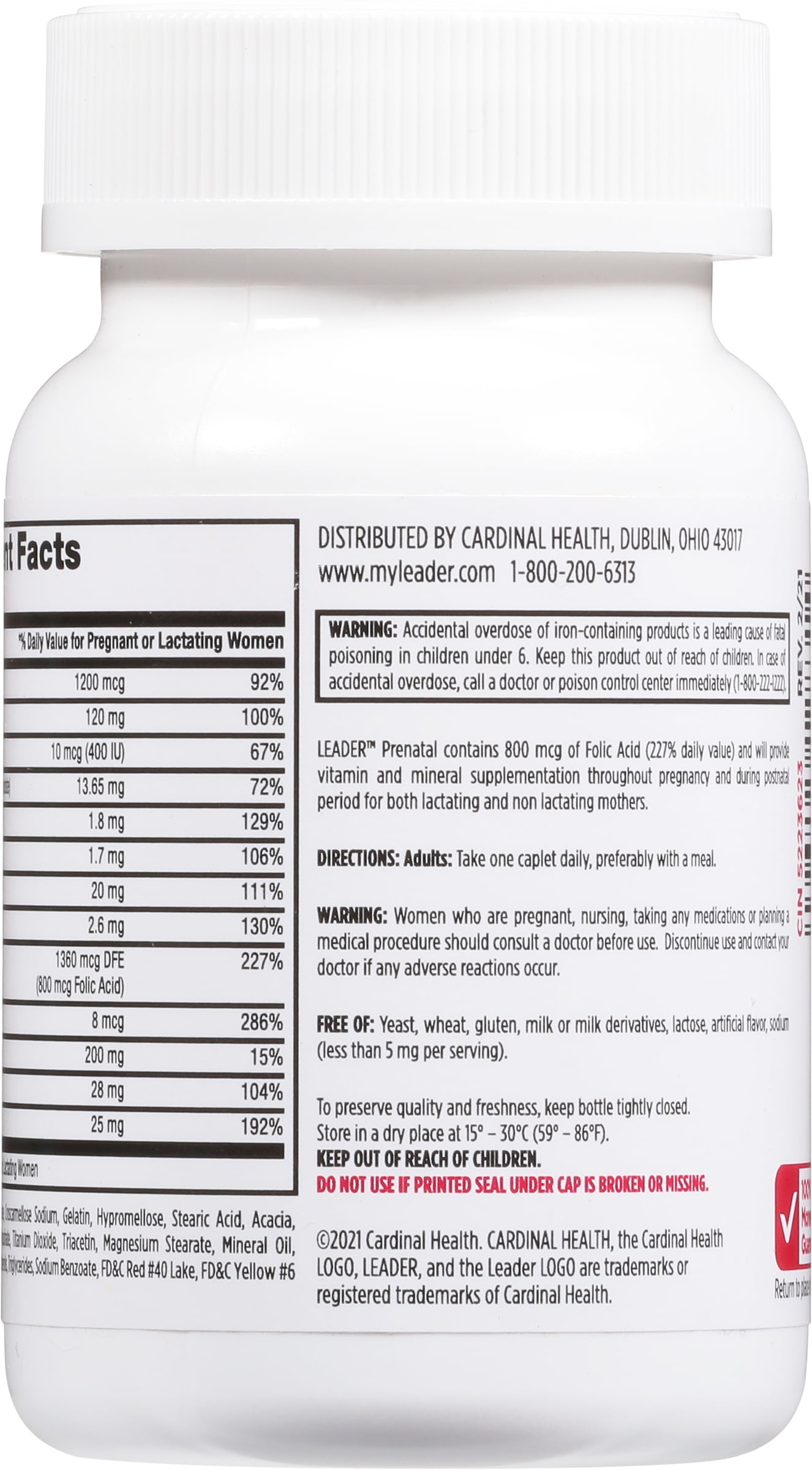 LEADER PRENATAL VITAMIN TABLETS 100 COUNT