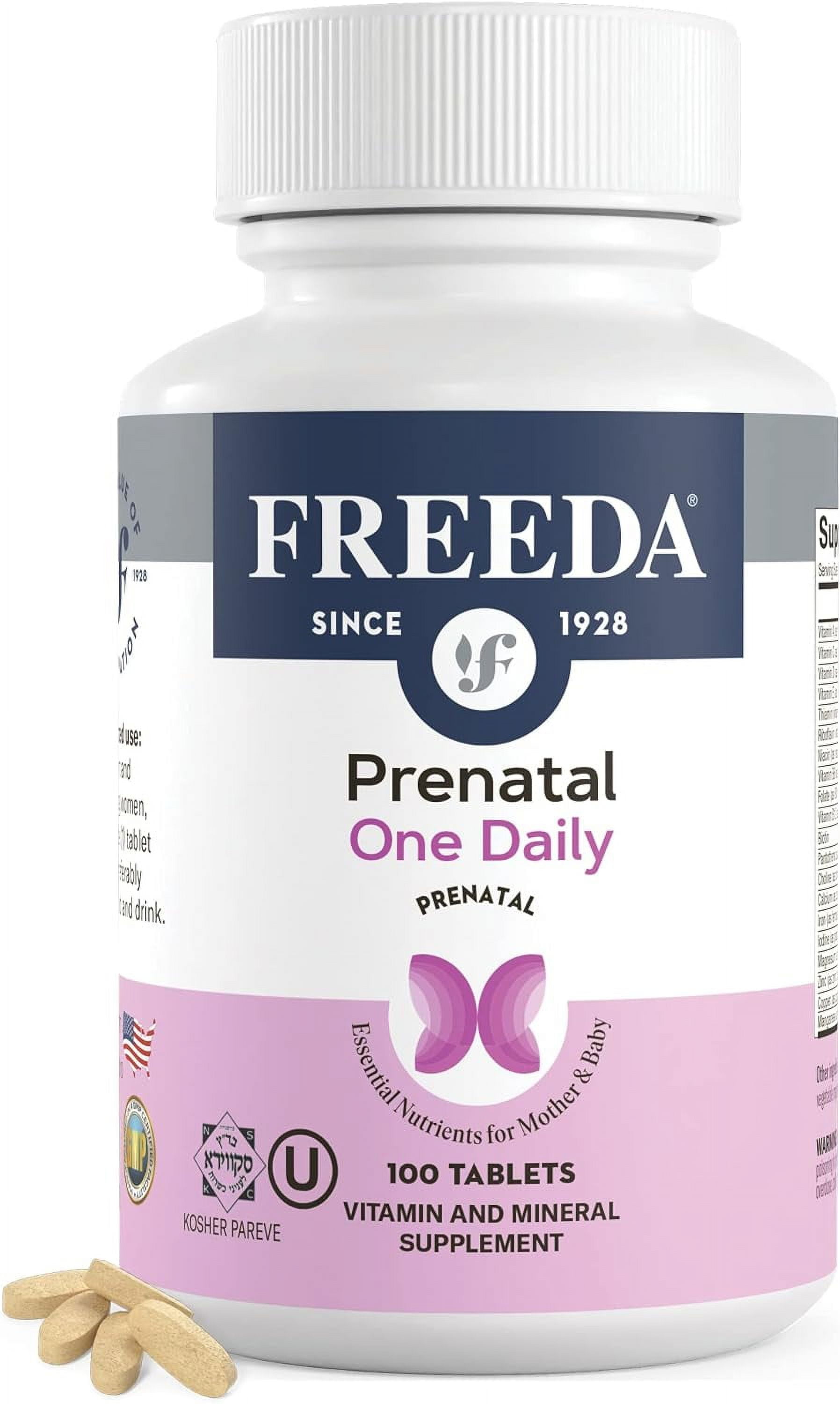 FREEDA PRENATAL VITAMIN MINERAL TABLETS IRON FOLIC ACID 100 COUNT
