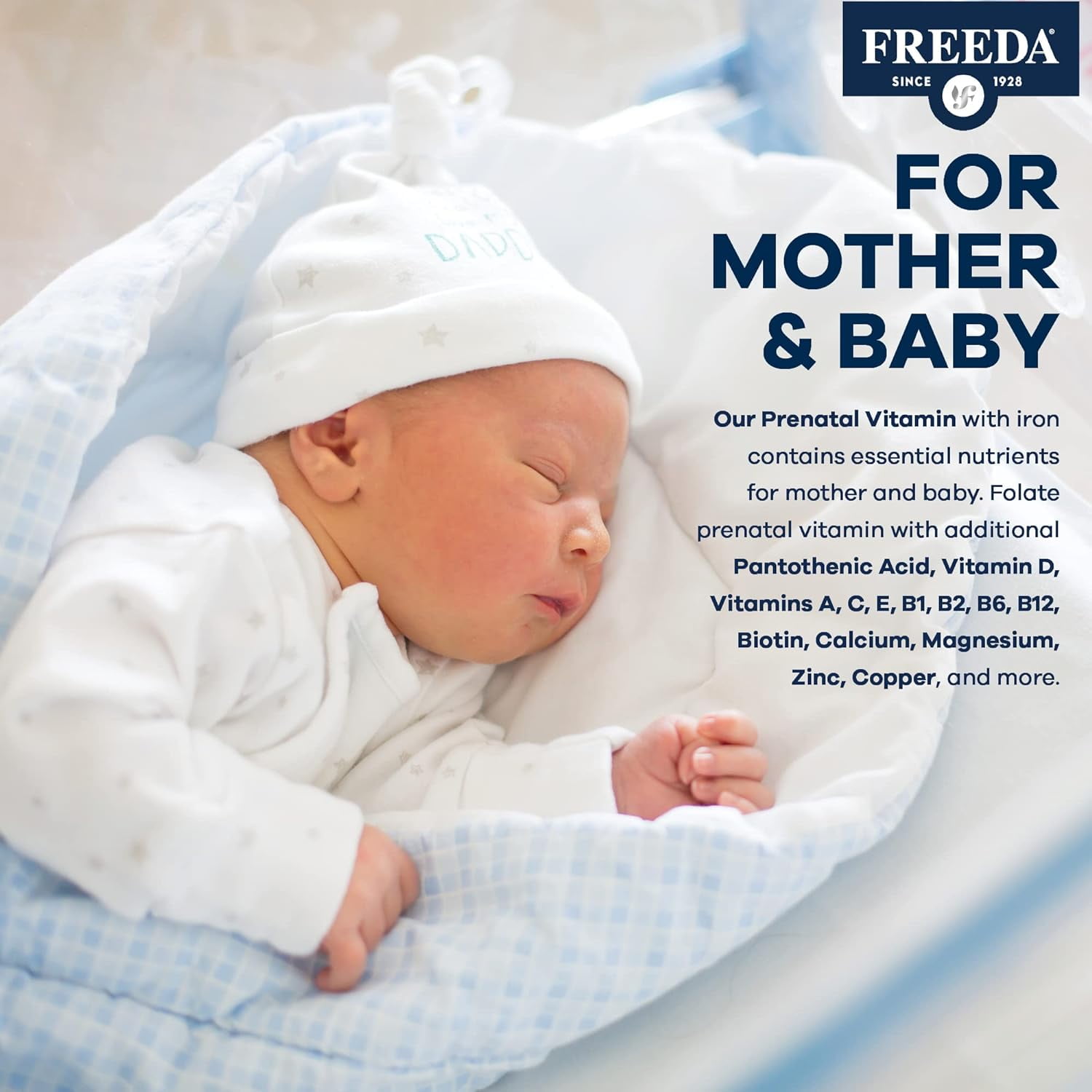 FREEDA PRENATAL VITAMIN MINERAL TABLETS IRON FOLIC ACID 100 COUNT