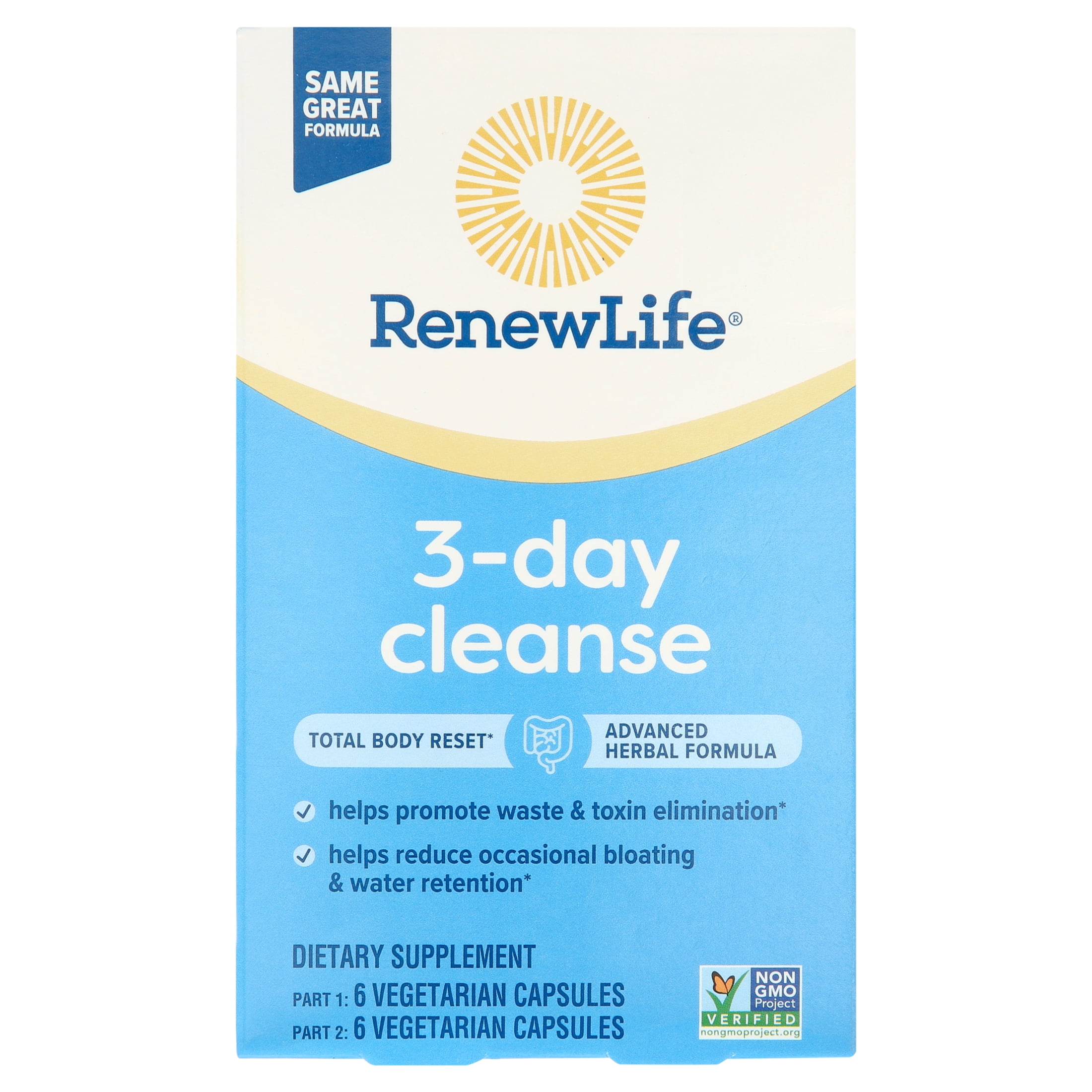 RENEW LIFE 3 DAY CLEANSE TOTAL BODY RESET CAPSULES 12 COUNT