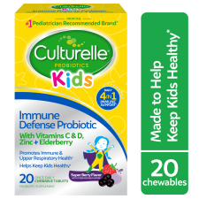CULTURELLE KIDS IMMUNE DEFENSE PROBIOTIC TABLETS WITH VITAMIN C VITAMIN D ZINC ELDERBERRY 20 COUNT
