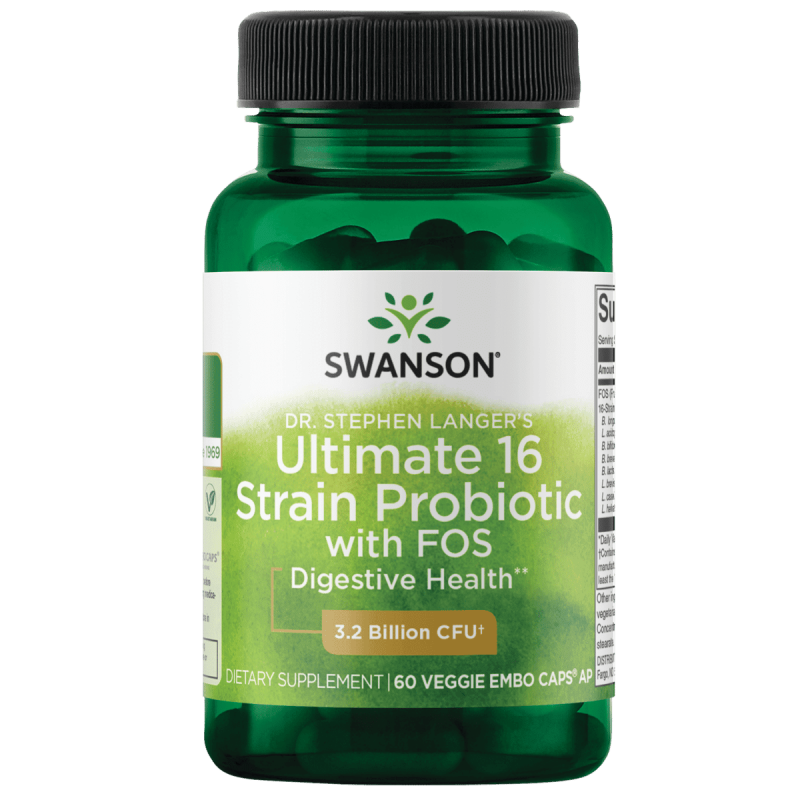 SWANSON DR. STEPHEN LANGER ULTIMATE 16 STRAIN PROBIOTIC PREBIOTIC FOS VEG CAPS 3.2B CFU 60 COUNT.