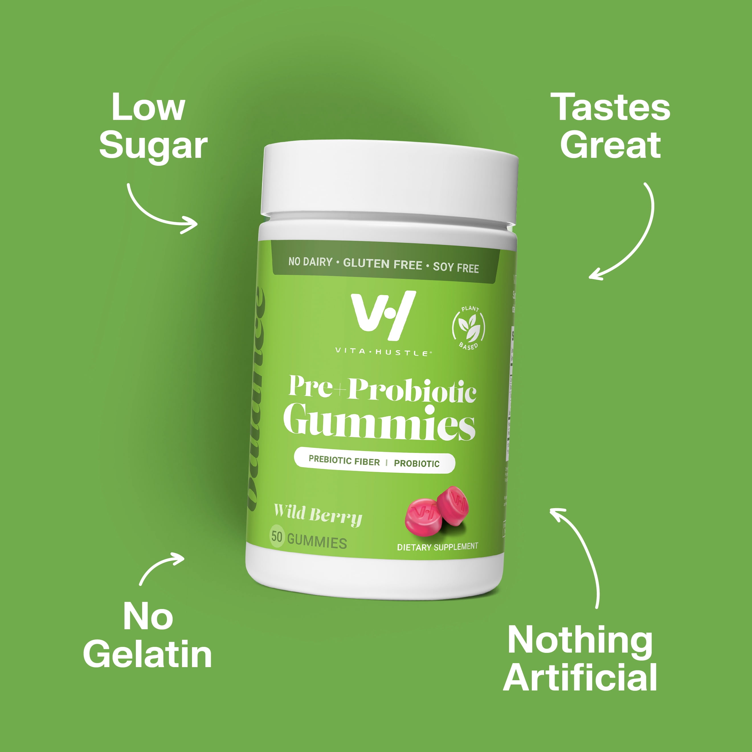 VITAHUSTLE BERRY FLAVORED PREBIOTIC PROBIOTIC GUMMY 500 CFU 50 COUNT