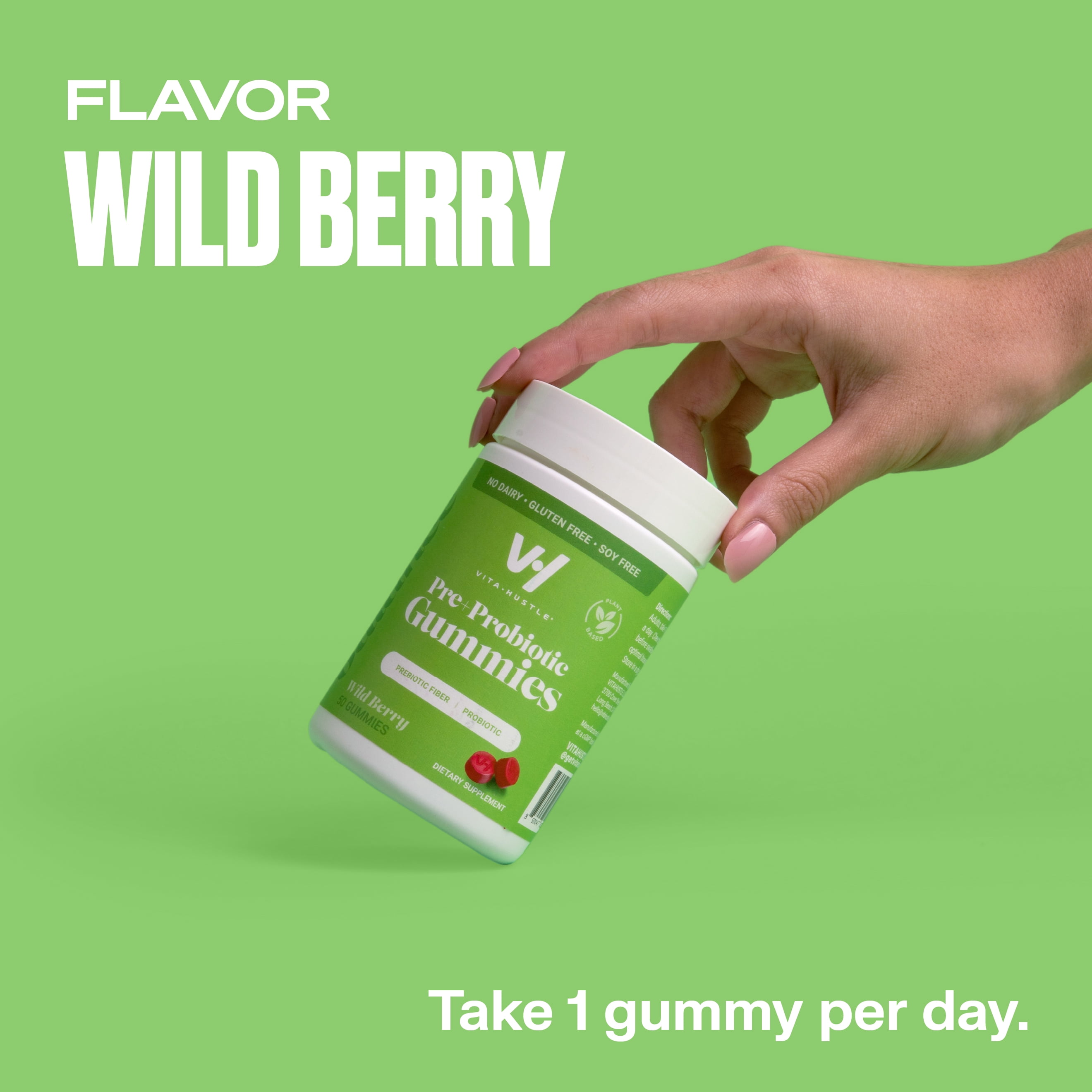 VITAHUSTLE BERRY FLAVORED PREBIOTIC PROBIOTIC GUMMY 500 CFU 50 COUNT
