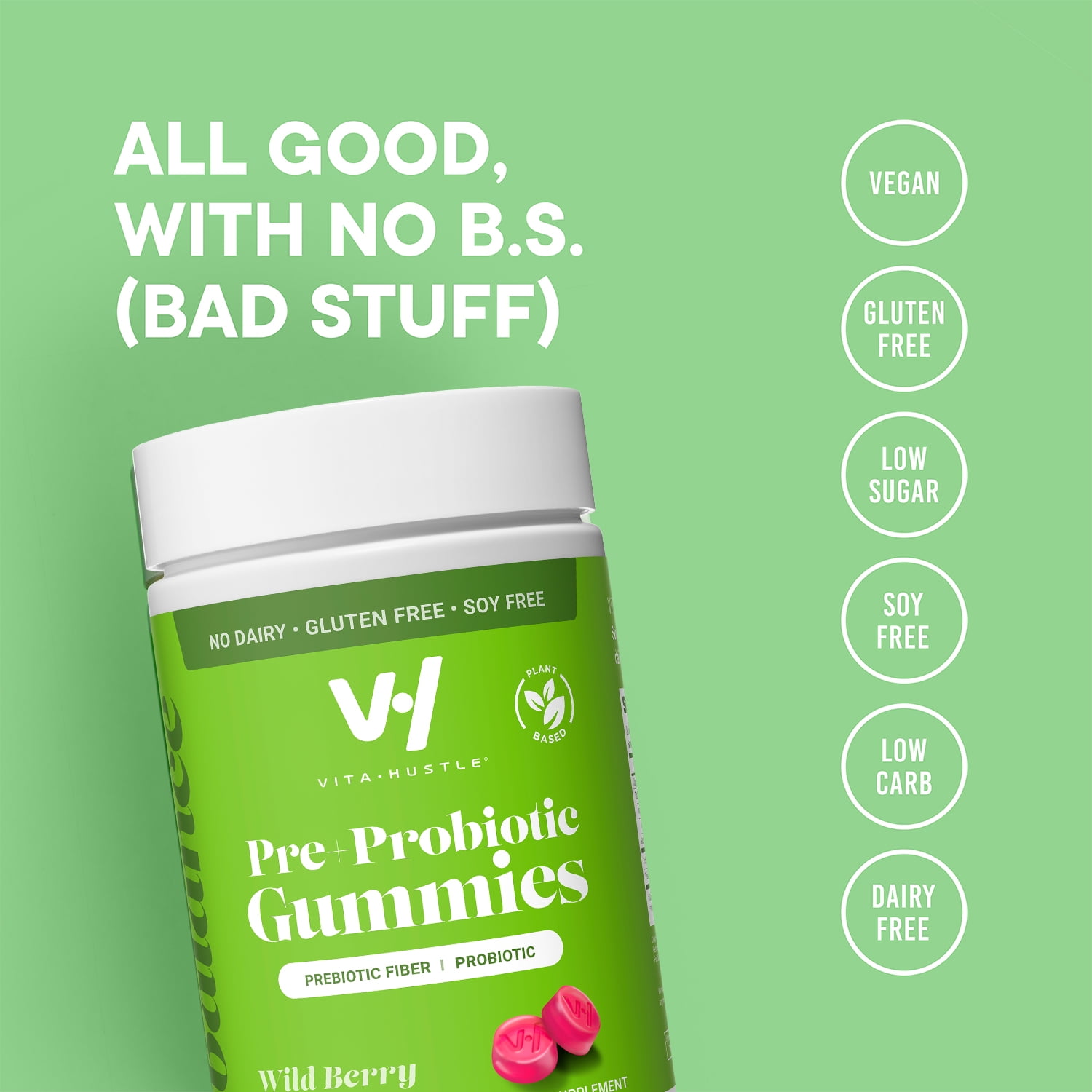 VITAHUSTLE BERRY FLAVORED PREBIOTIC PROBIOTIC GUMMY 500 CFU 50 COUNT