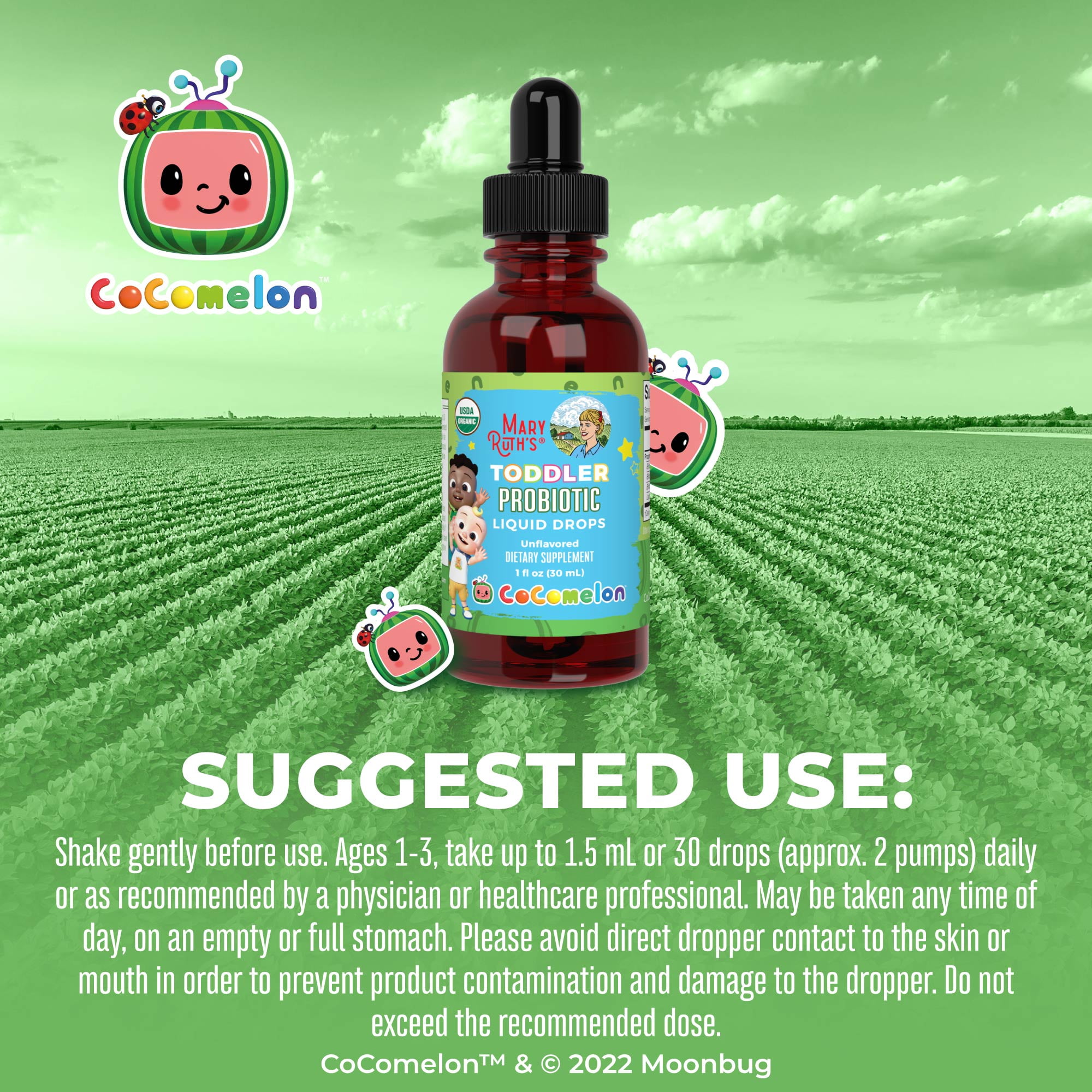 MARYRUTH COCOMELON TODDLER PROBIOTIC LIQUID DROPS ORGANIC 1 FL OZ FOR KIDS