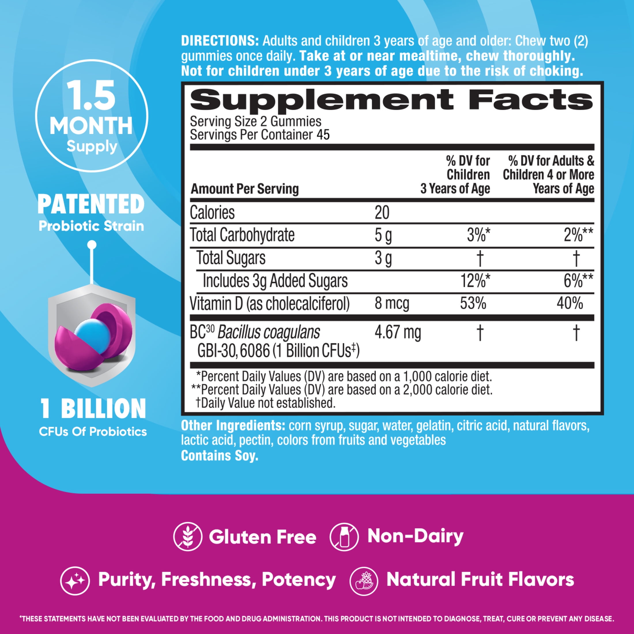 DIGESTIVE ADVANTAGE DAILY PROBIOTICS FOR WOMEN AND MEN, INTESTINAL HEALTH, NATURAL SUPERFRUIT FLAVORS, 90 GUMMIES
