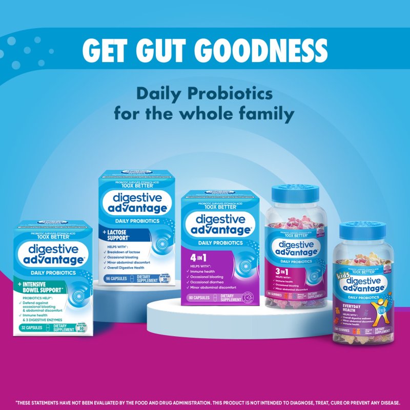 DIGESTIVE ADVANTAGE DAILY PROBIOTICS FOR WOMEN AND MEN, INTESTINAL HEALTH, NATURAL SUPERFRUIT FLAVORS, 90 GUMMIES