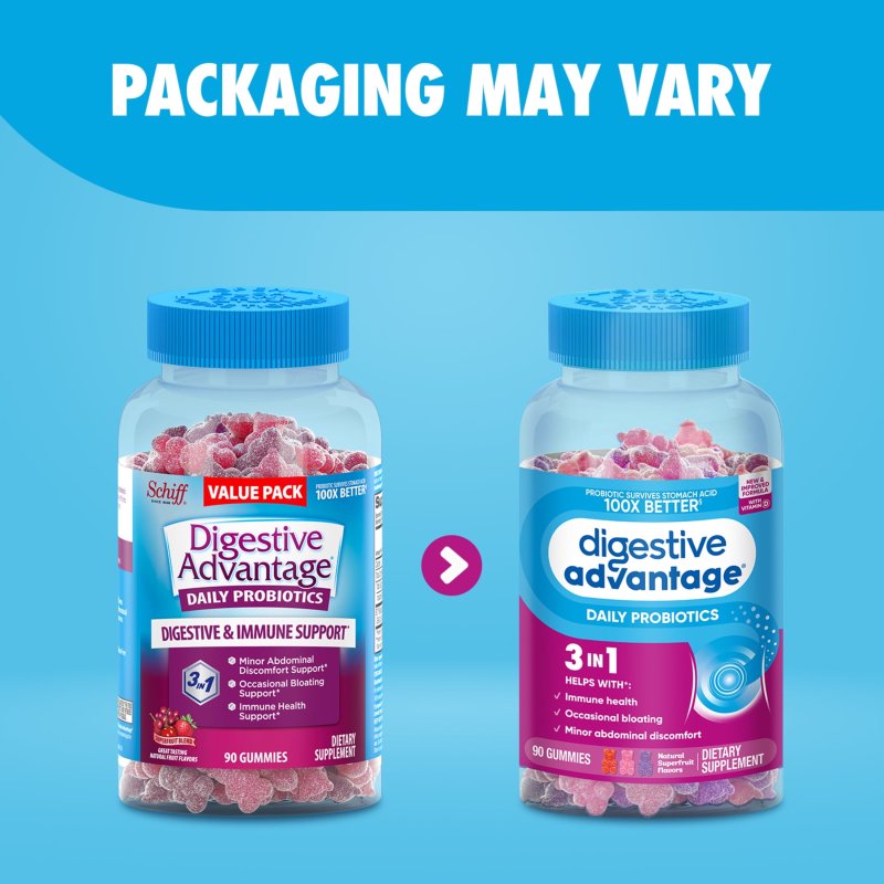 DIGESTIVE ADVANTAGE DAILY PROBIOTICS FOR WOMEN AND MEN, INTESTINAL HEALTH, NATURAL SUPERFRUIT FLAVORS, 90 GUMMIES