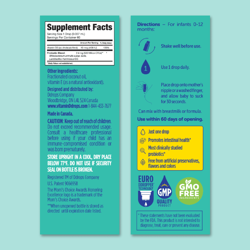 DDROPS PROBIOTIC LIQUID DROPS WITH VITAMIN D 0.07 FL OZ